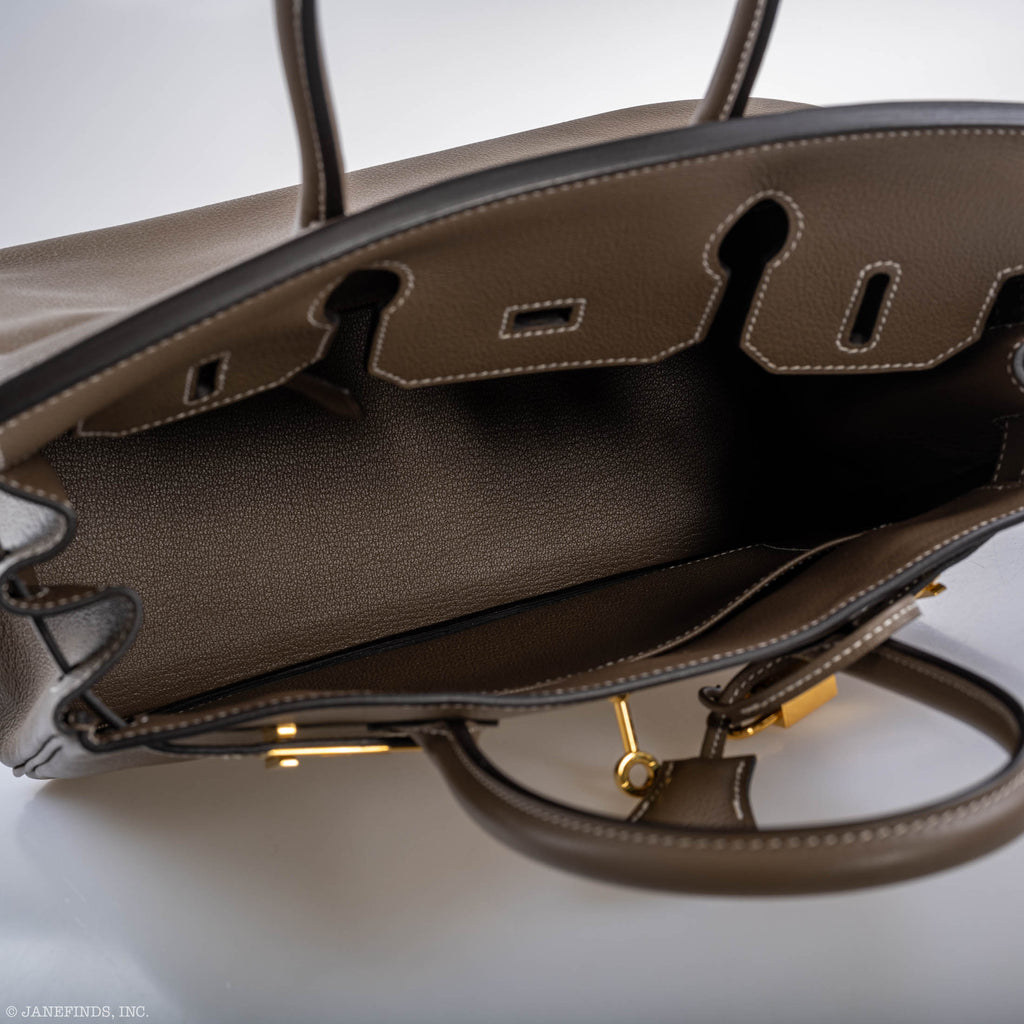 Hermes Birkin 30 Etoupe Navillo leather Gold Hardware - 2019, D - Exclusu