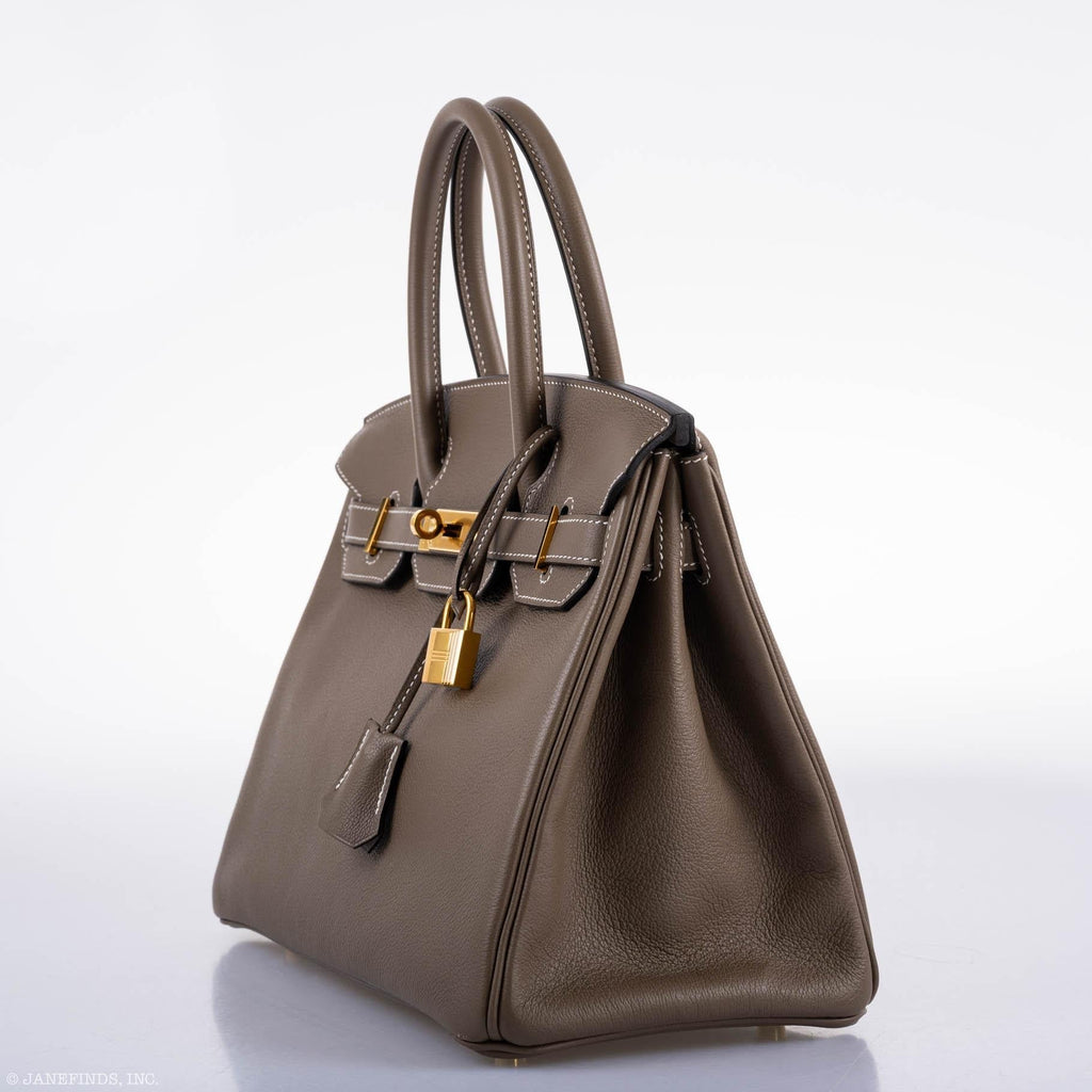 Hermes Birkin 30 Etoupe Navillo leather Gold Hardware - 2019, D - Exclusu