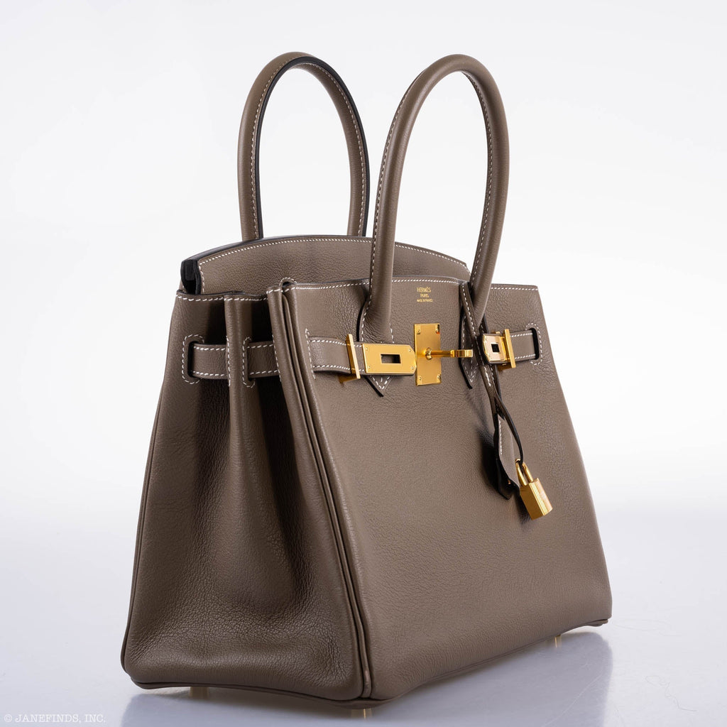Hermes Birkin 30 Etoupe Navillo leather Gold Hardware - 2019, D - Exclusu