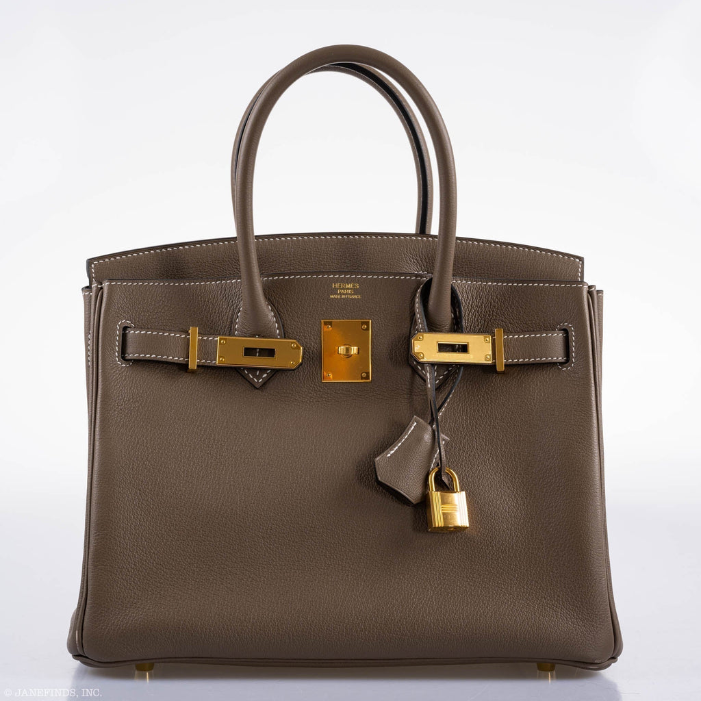 Hermes Birkin 30 Etoupe Navillo leather Gold Hardware - 2019, D - Exclusu