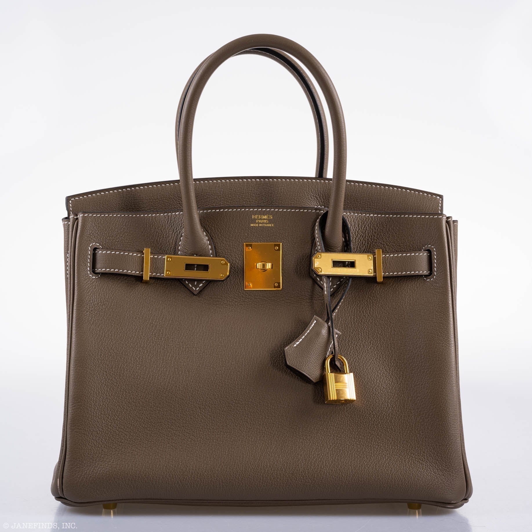 Hermes Birkin 30 Etoupe Navillo leather Gold Hardware - 2019, D - Exclusu
