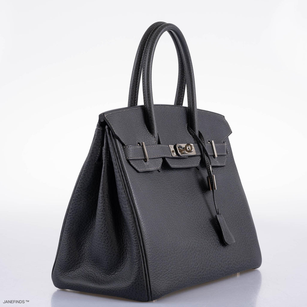 Hermes Birkin 30 Graphite Buffalo with Palladium Hardware - 2005, I Square - Exclusu