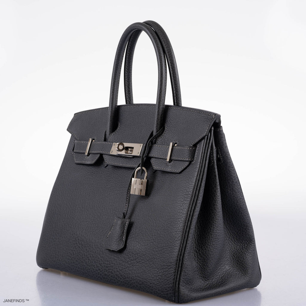 Hermes Birkin 30 Graphite Buffalo with Palladium Hardware - 2005, I Square - Exclusu