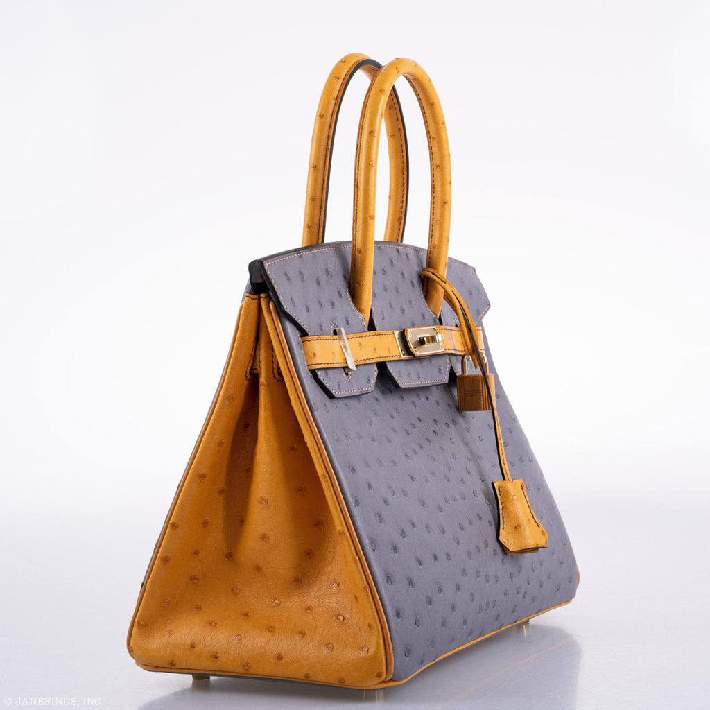 Hermes Birkin 30 HSS Gris Agate & Saffron Ostrich Gold Hardware - 2020, Y - Exclusu