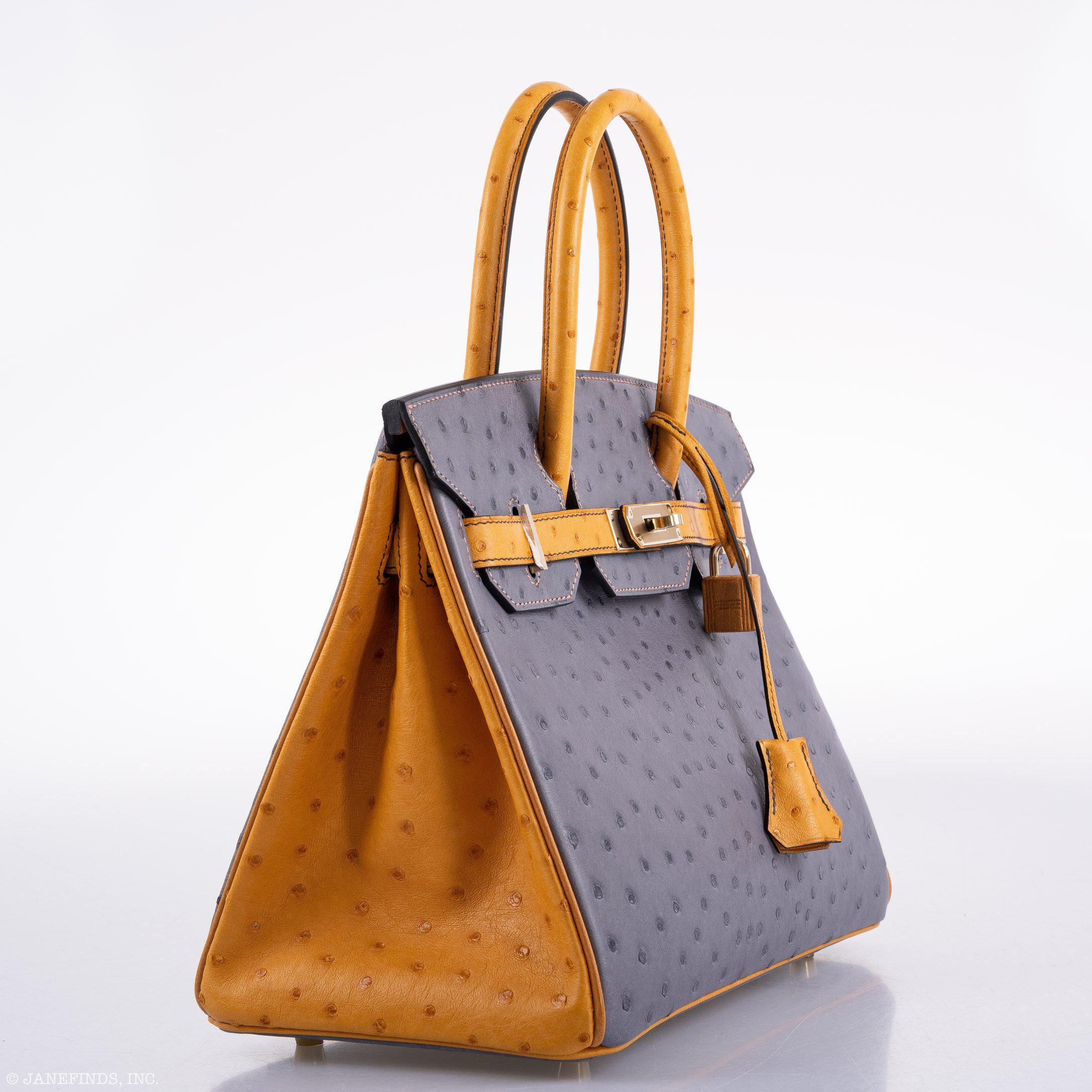 Hermes Birkin 30 HSS Gris Agate & Saffron Ostrich Gold Hardware - 2020, Y - Exclusu