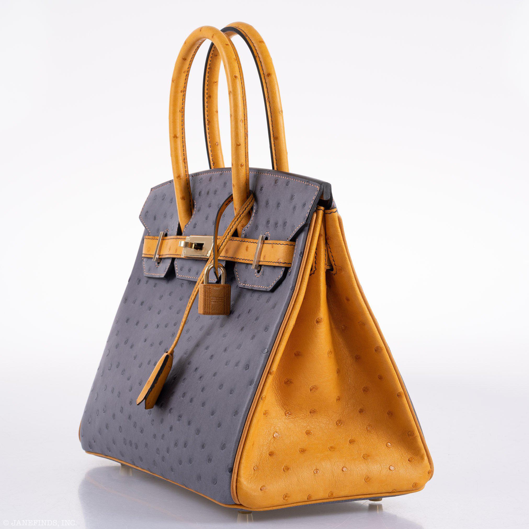 Hermes Birkin 30 HSS Gris Agate & Saffron Ostrich Gold Hardware - 2020, Y - Exclusu