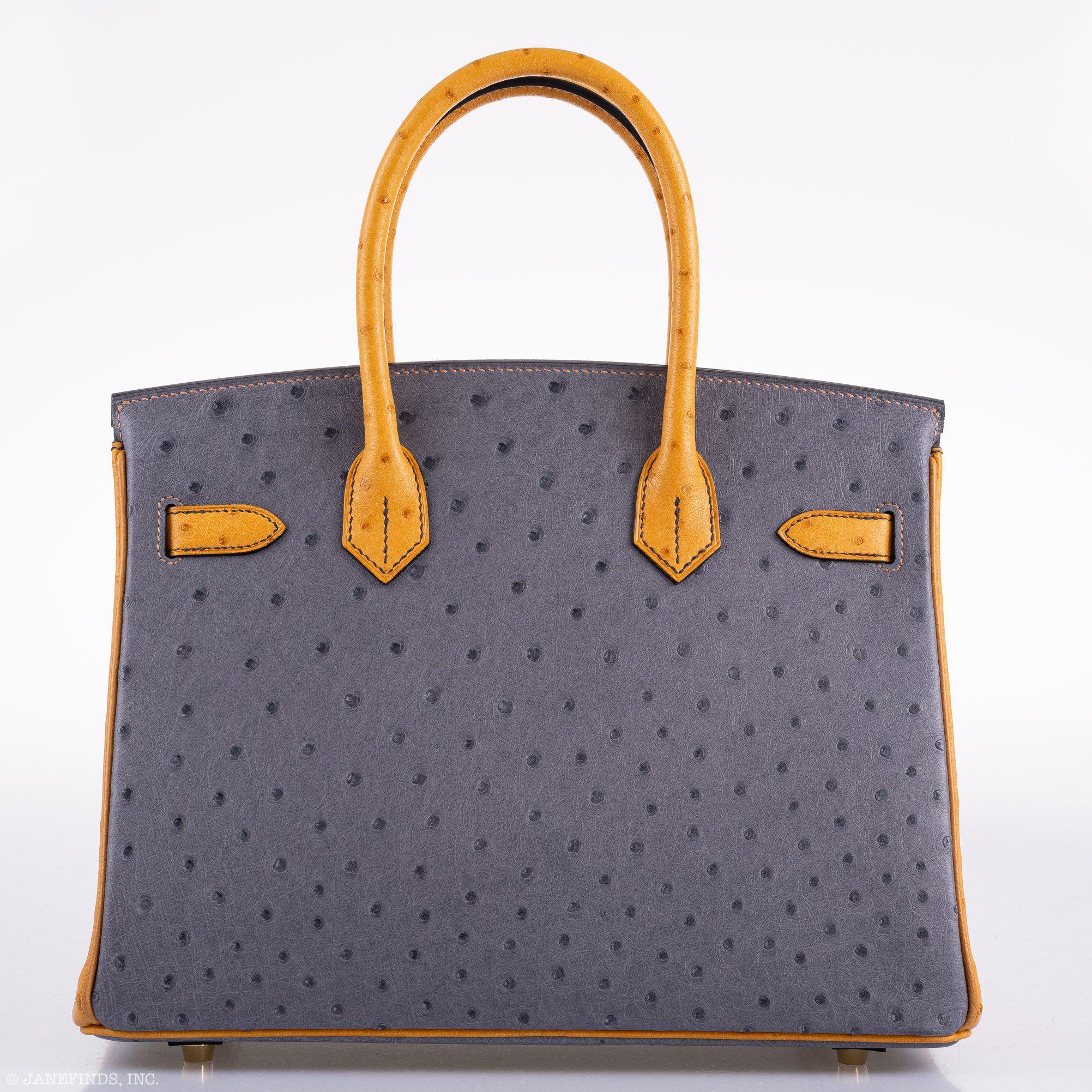 Hermes Birkin 30 HSS Gris Agate & Saffron Ostrich Gold Hardware - 2020, Y - Exclusu