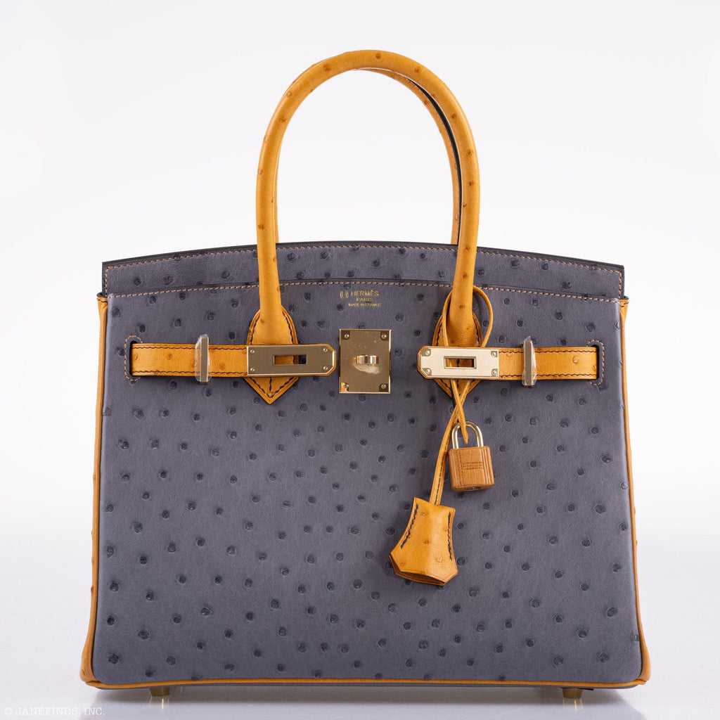 Hermes Birkin 30 HSS Gris Agate & Saffron Ostrich Gold Hardware - 2020, Y - Exclusu