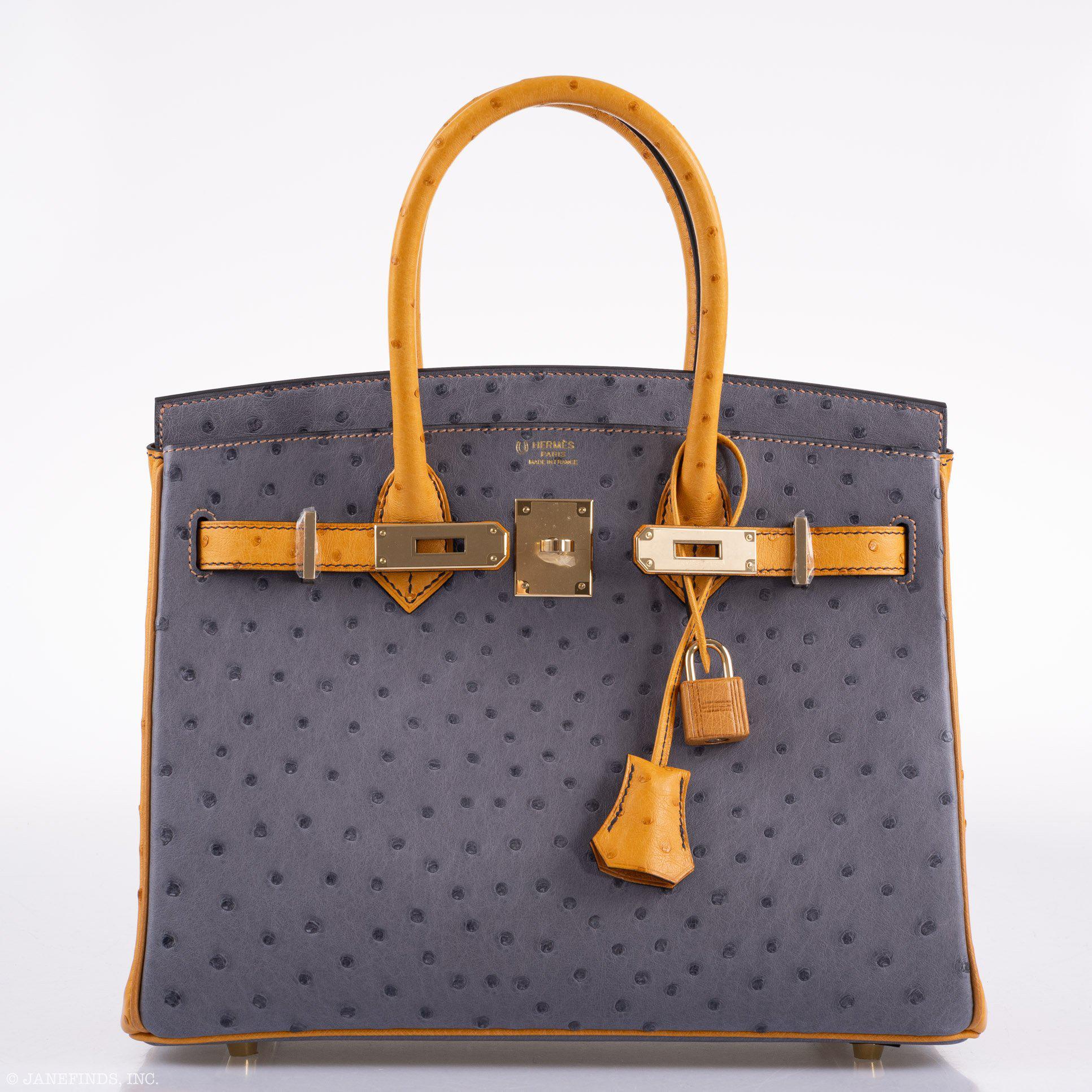 Hermes Birkin 30 HSS Gris Agate & Saffron Ostrich Gold Hardware - 2020, Y - Exclusu