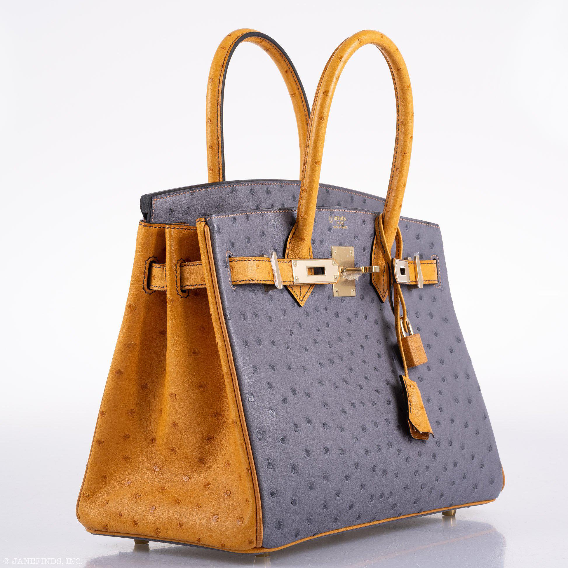 Hermes Birkin 30 HSS Gris Agate & Saffron Ostrich Gold Hardware - 2020, Y - Exclusu