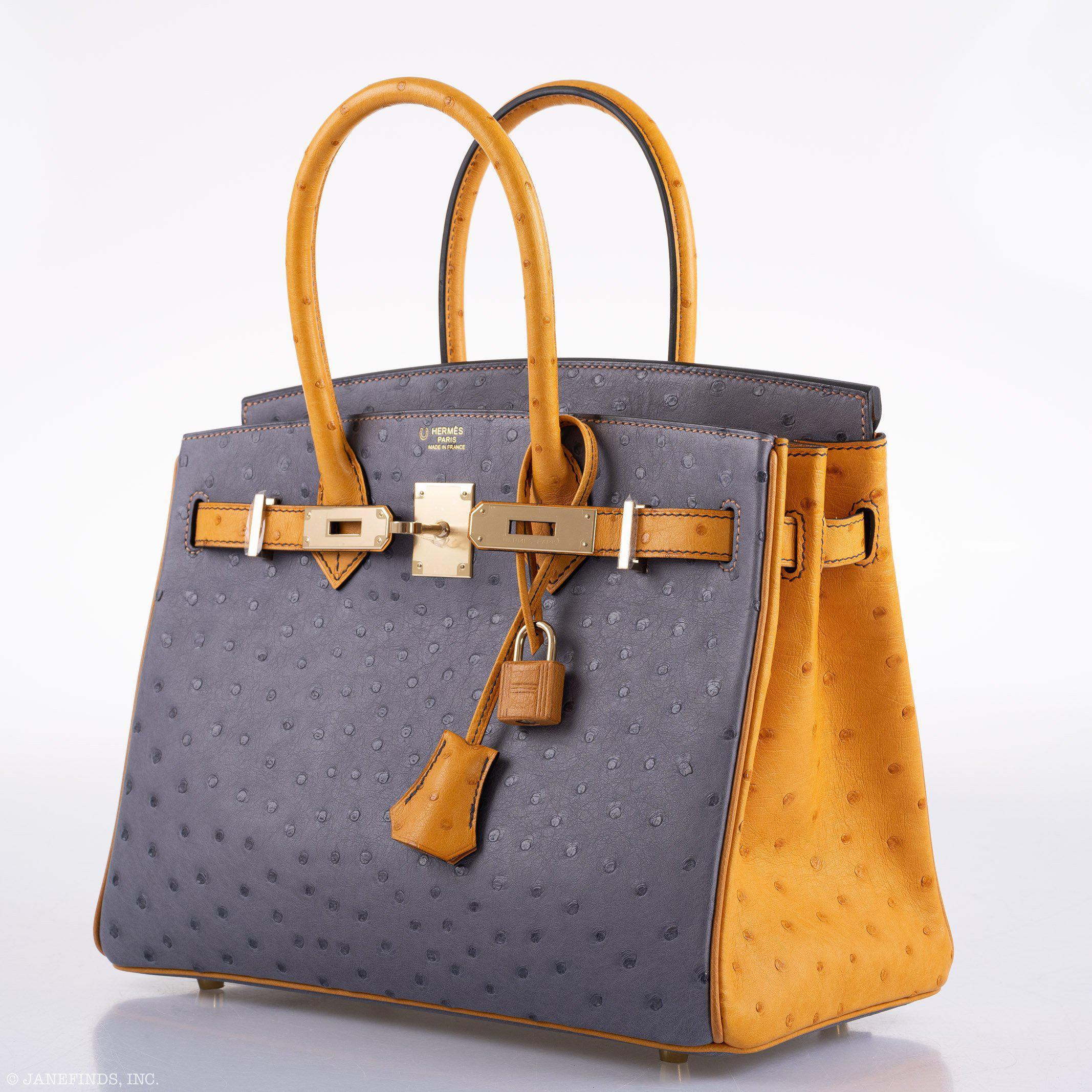 Hermes Birkin 30 HSS Gris Agate & Saffron Ostrich Gold Hardware - 2020, Y - Exclusu