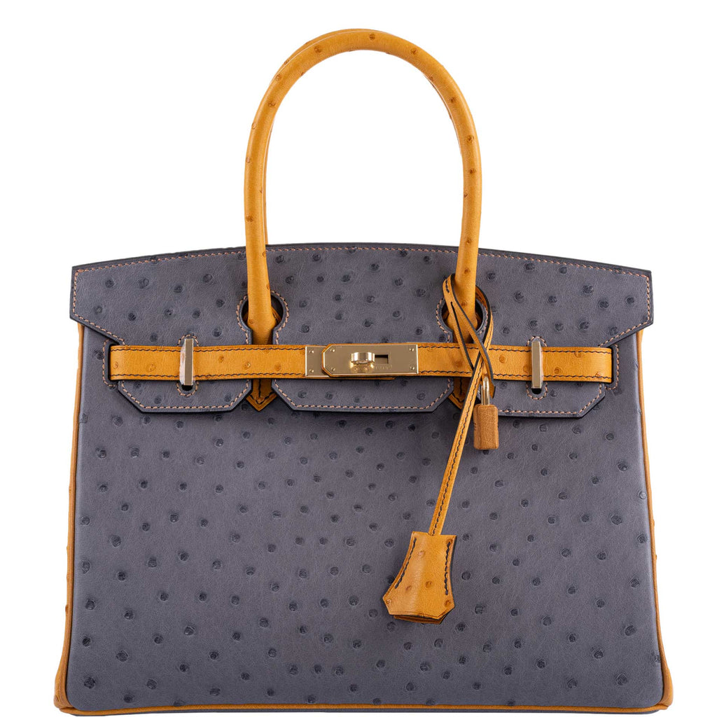 Hermes Birkin 30 HSS Gris Agate & Saffron Ostrich Gold Hardware - 2020, Y - Exclusu
