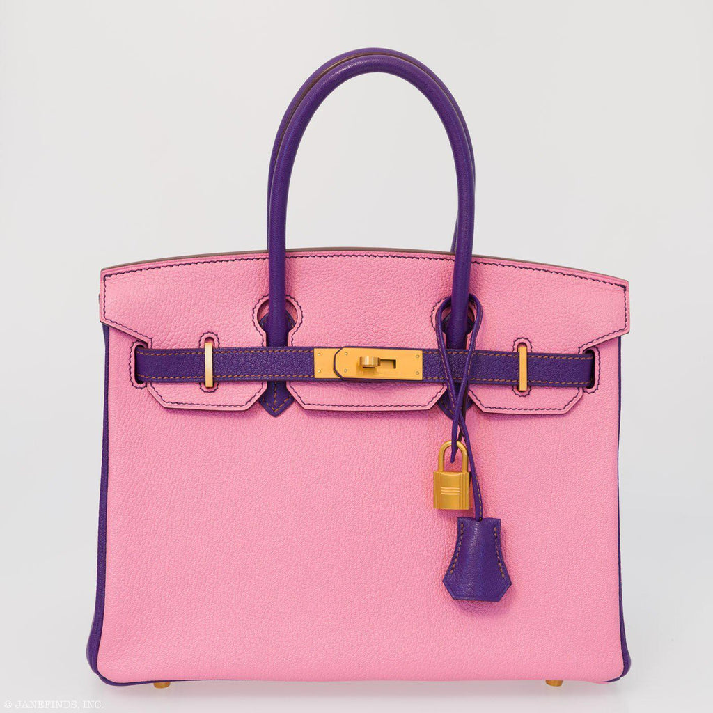 Hermes Birkin 30 HSS Rose Confetti & Anemone Chevre leather Brushed Gold Hardware - 2014, R Square - Exclusu