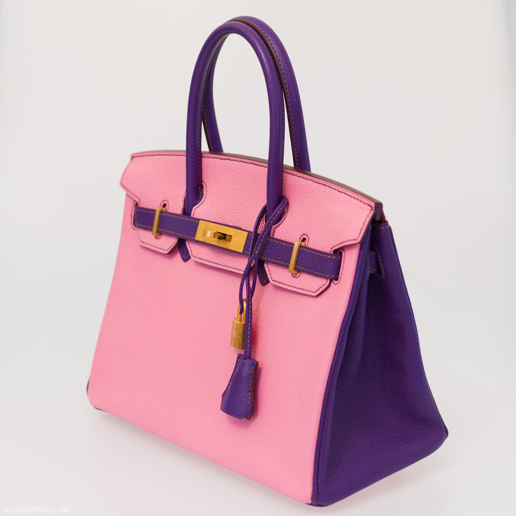 Hermes Birkin 30 HSS Rose Confetti & Anemone Chevre leather Brushed Gold Hardware - 2014, R Square - Exclusu