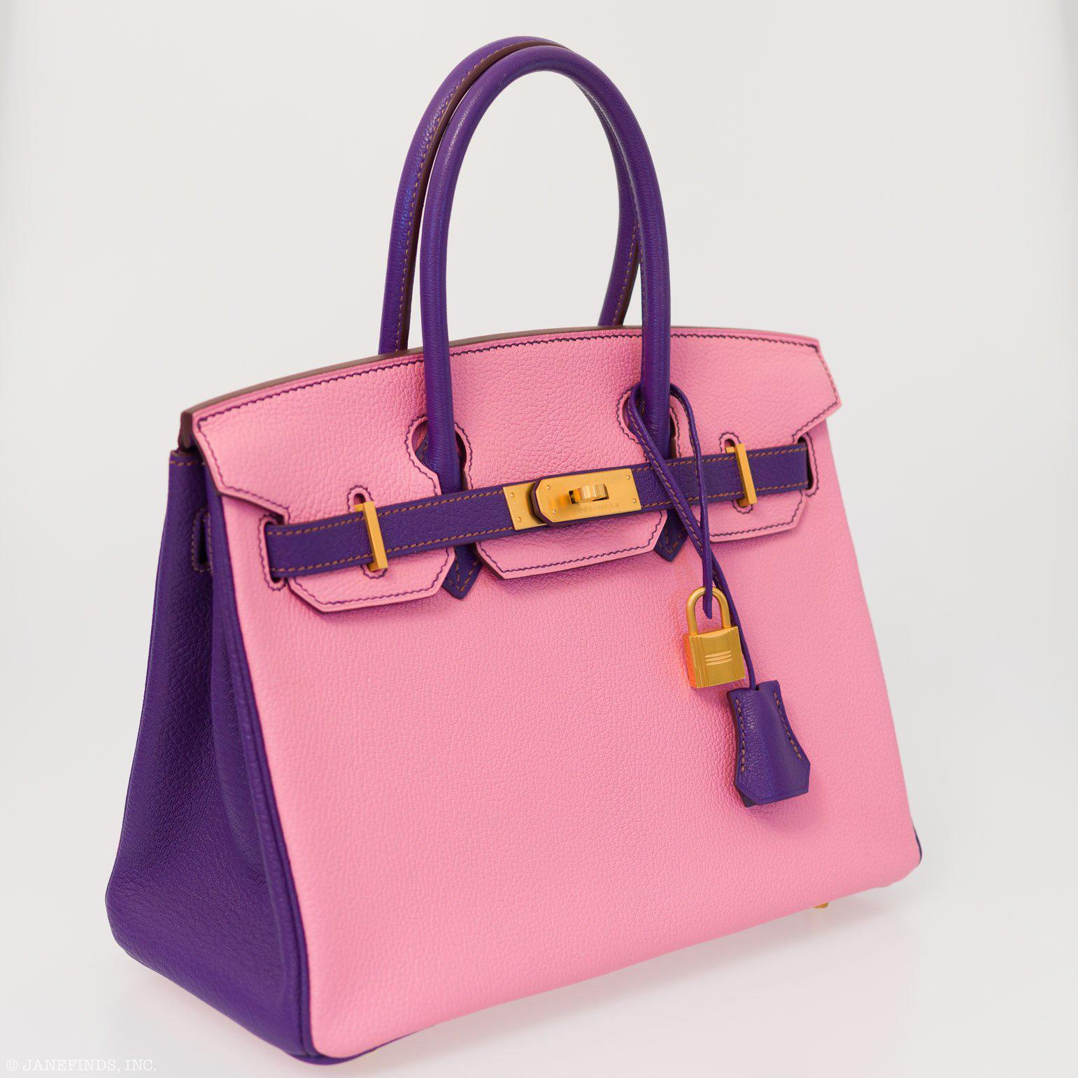 Hermes Birkin 30 HSS Rose Confetti & Anemone Chevre leather Brushed Gold Hardware - 2014, R Square - Exclusu