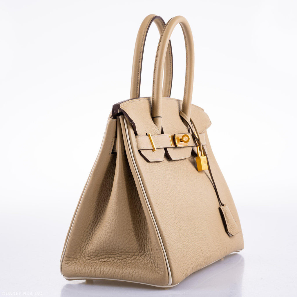 Hermes Birkin 30 HSS Trench & Craie Piping Togo Brushed Gold Hardware - 2016, X - Exclusu
