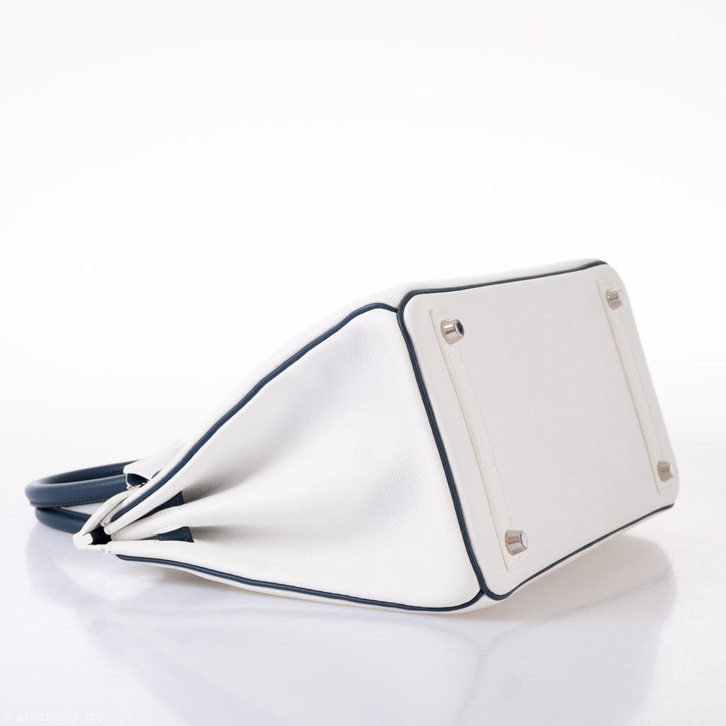 Hermes Birkin 30 HSS White & Blue Marine Epsom leather Palladium Hardware - 2011, O Square - Exclusu