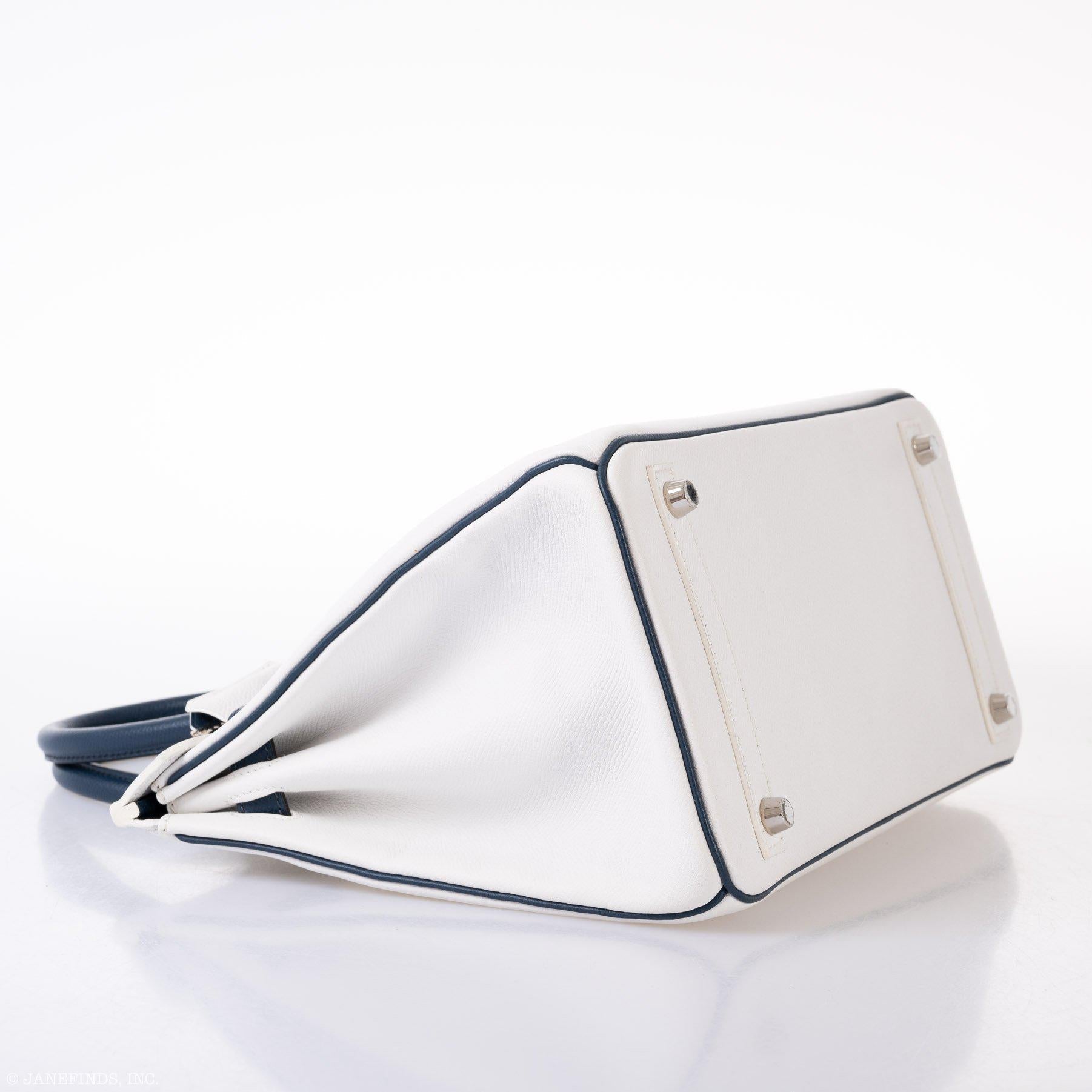 Hermes Birkin 30 HSS White & Blue Marine Epsom leather Palladium Hardware - 2011, O Square - Exclusu