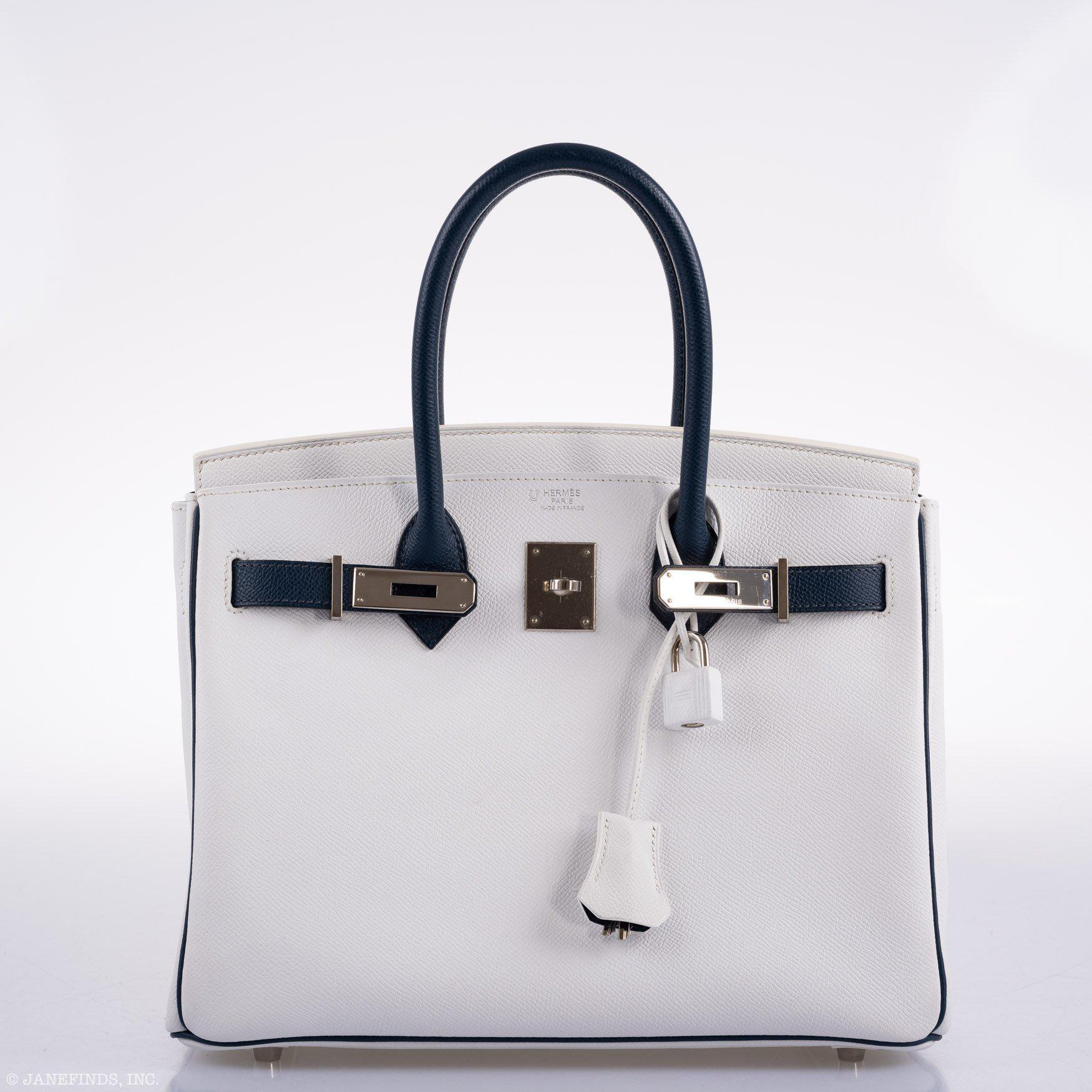 Hermes Birkin 30 HSS White & Blue Marine Epsom leather Palladium Hardware - 2011, O Square - Exclusu
