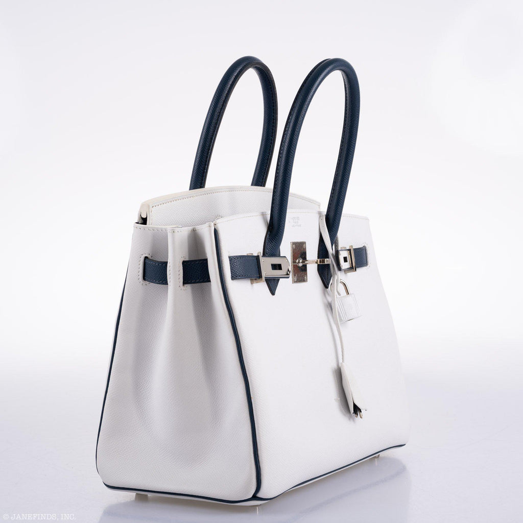 Hermes Birkin 30 HSS White & Blue Marine Epsom leather Palladium Hardware - 2011, O Square - Exclusu