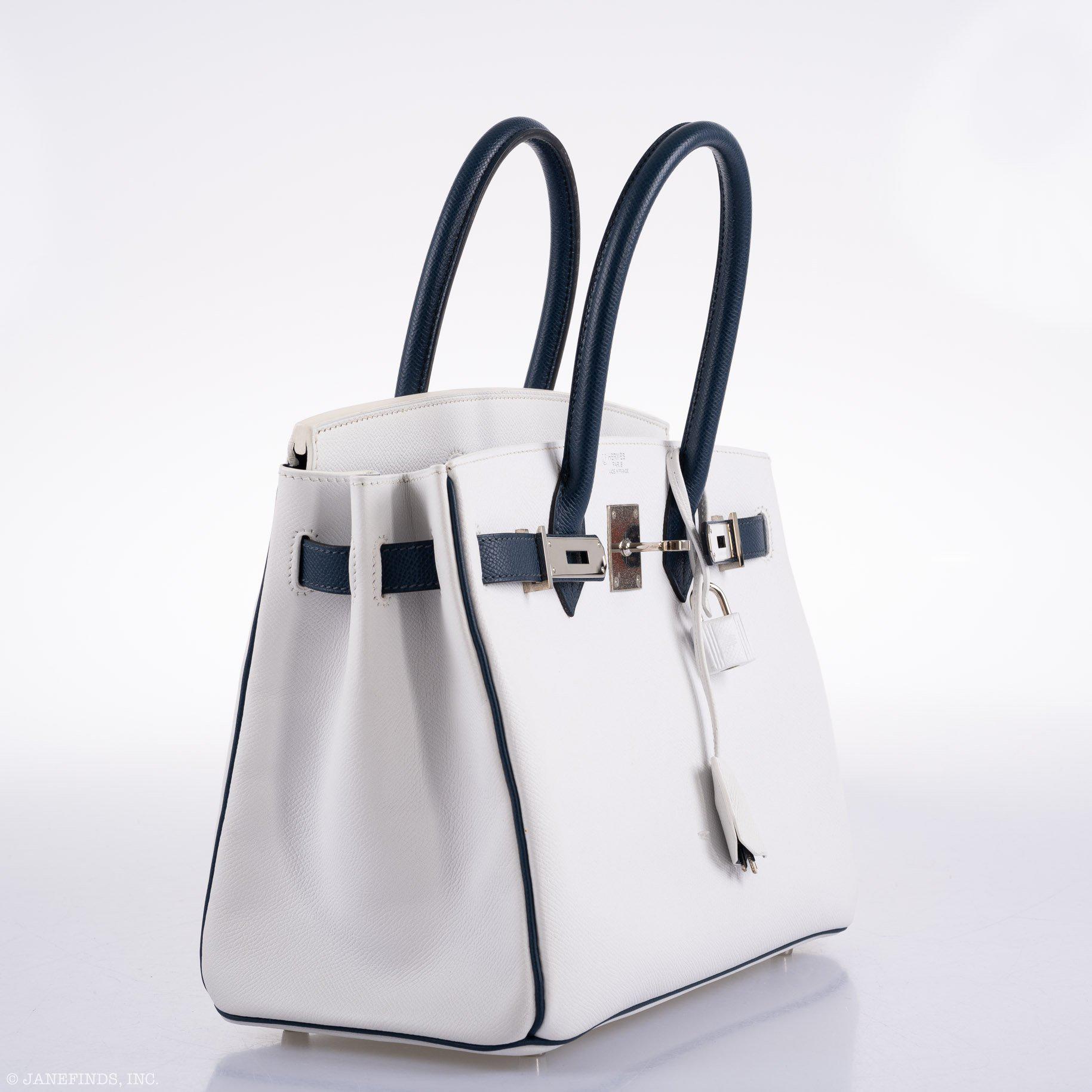 Hermes Birkin 30 HSS White & Blue Marine Epsom leather Palladium Hardware - 2011, O Square - Exclusu
