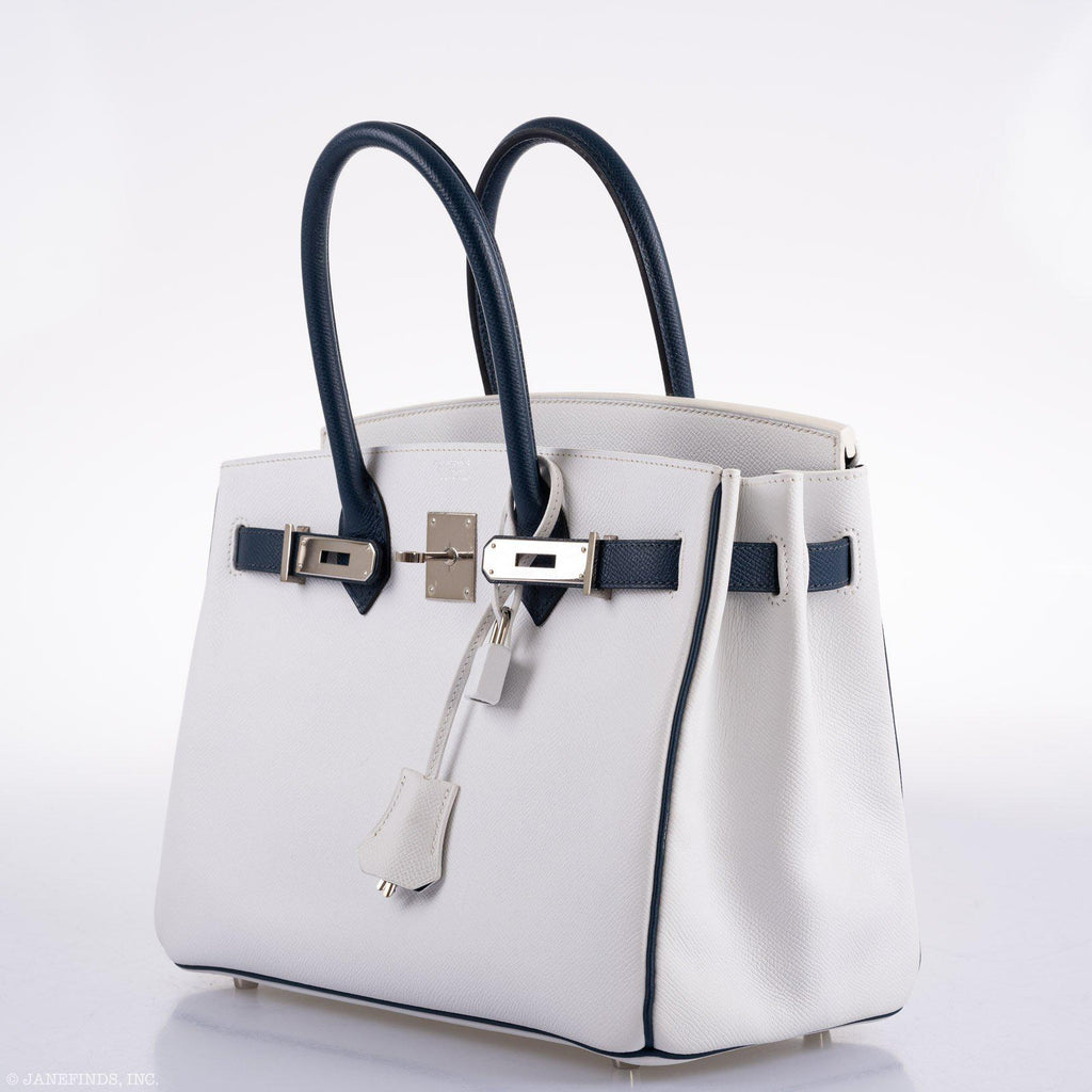 Hermes Birkin 30 HSS White & Blue Marine Epsom leather Palladium Hardware - 2011, O Square - Exclusu
