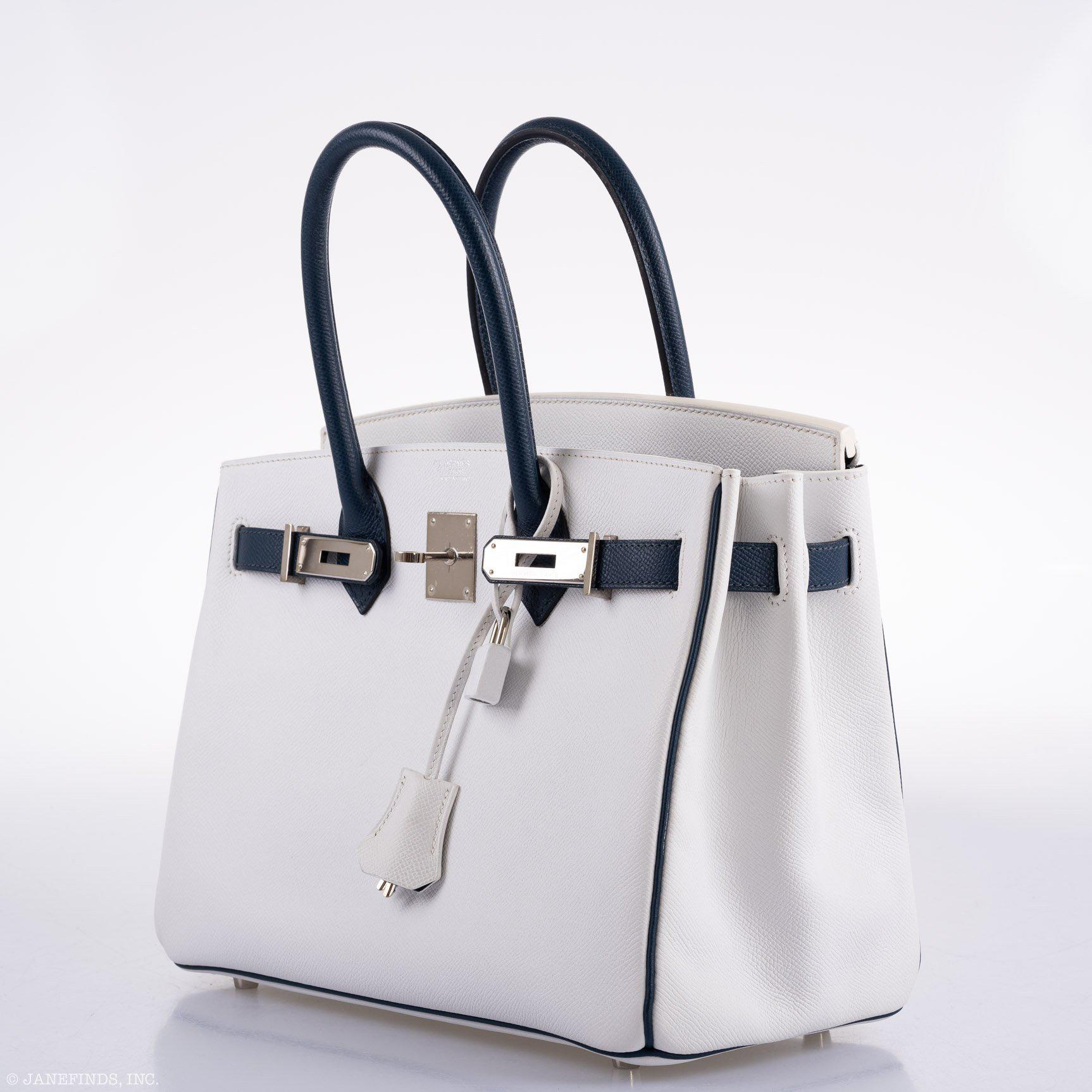 Hermes Birkin 30 HSS White & Blue Marine Epsom leather Palladium Hardware - 2011, O Square - Exclusu