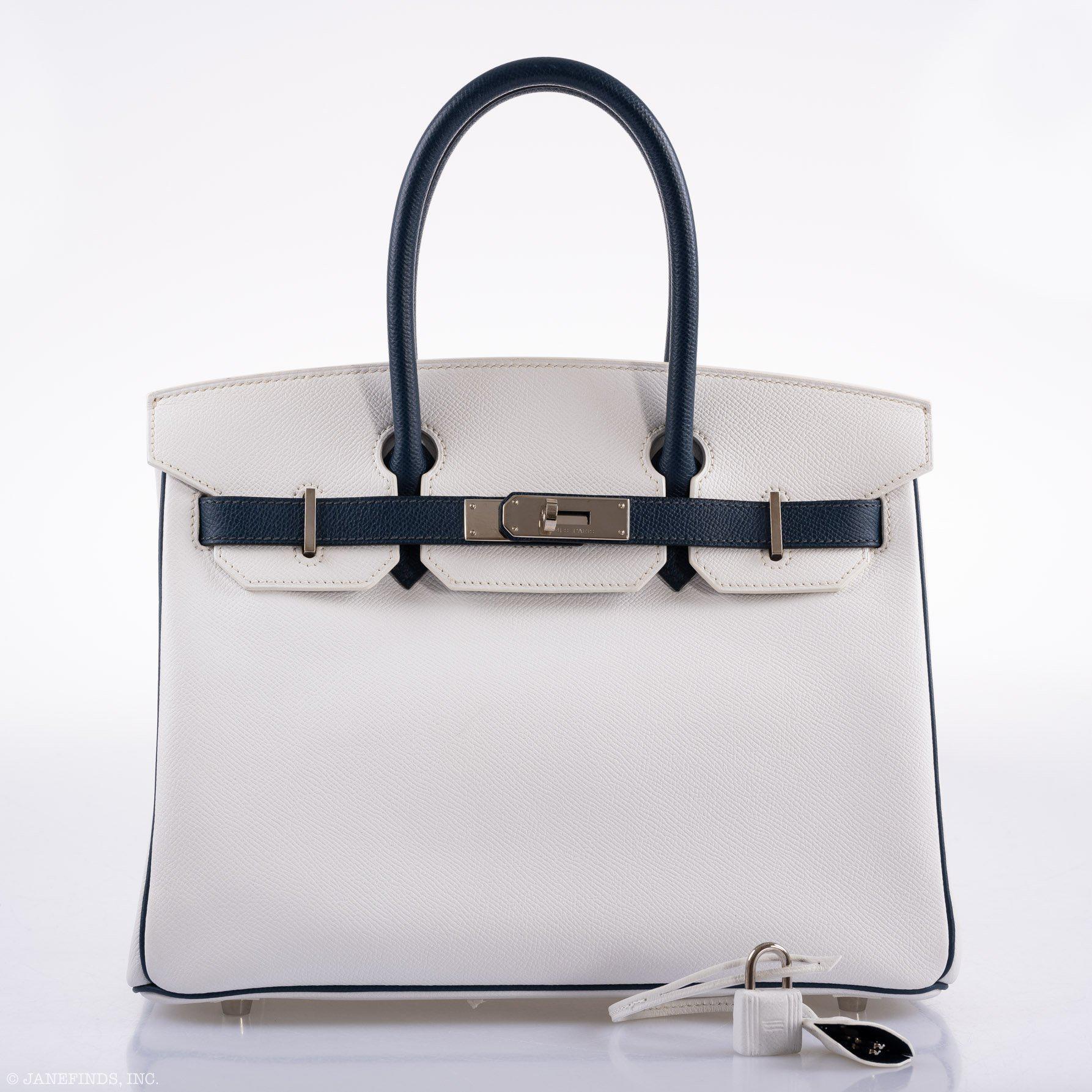 Hermes Birkin 30 HSS White & Blue Marine Epsom leather Palladium Hardware - 2011, O Square - Exclusu