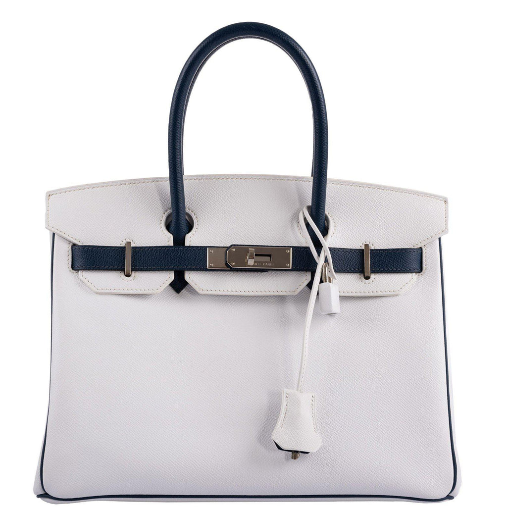 Hermes Birkin 30 HSS White & Blue Marine Epsom leather Palladium Hardware - 2011, O Square - Exclusu