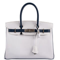 Hermes Birkin 30 HSS White & Blue Marine Epsom leather Palladium Hardware - 2011, O Square - Exclusu