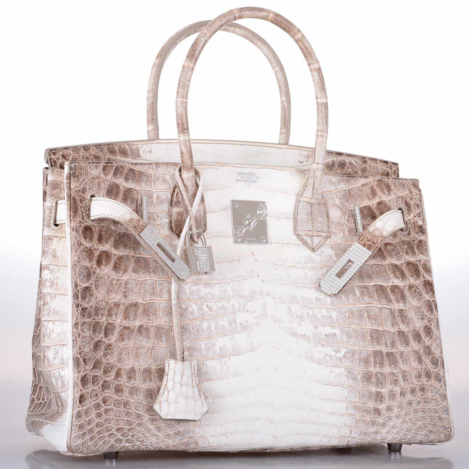 Hermes Birkin 30 Matte Himalayan Niloticus Crocodile with Diamonds & White Gold Hardware - Exclusu