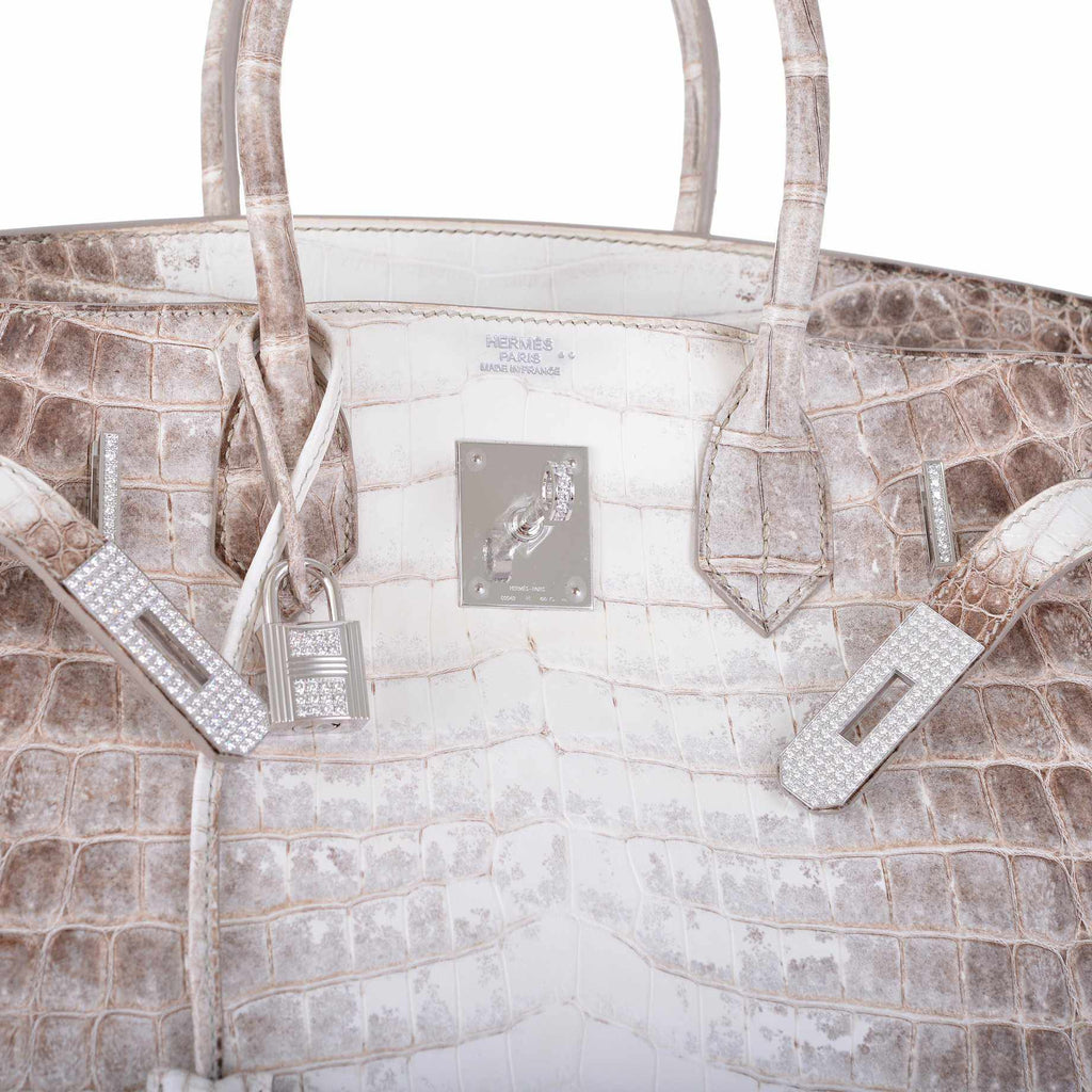 Hermes Birkin 30 Matte Himalayan Niloticus Crocodile with Diamonds & White Gold Hardware - Exclusu