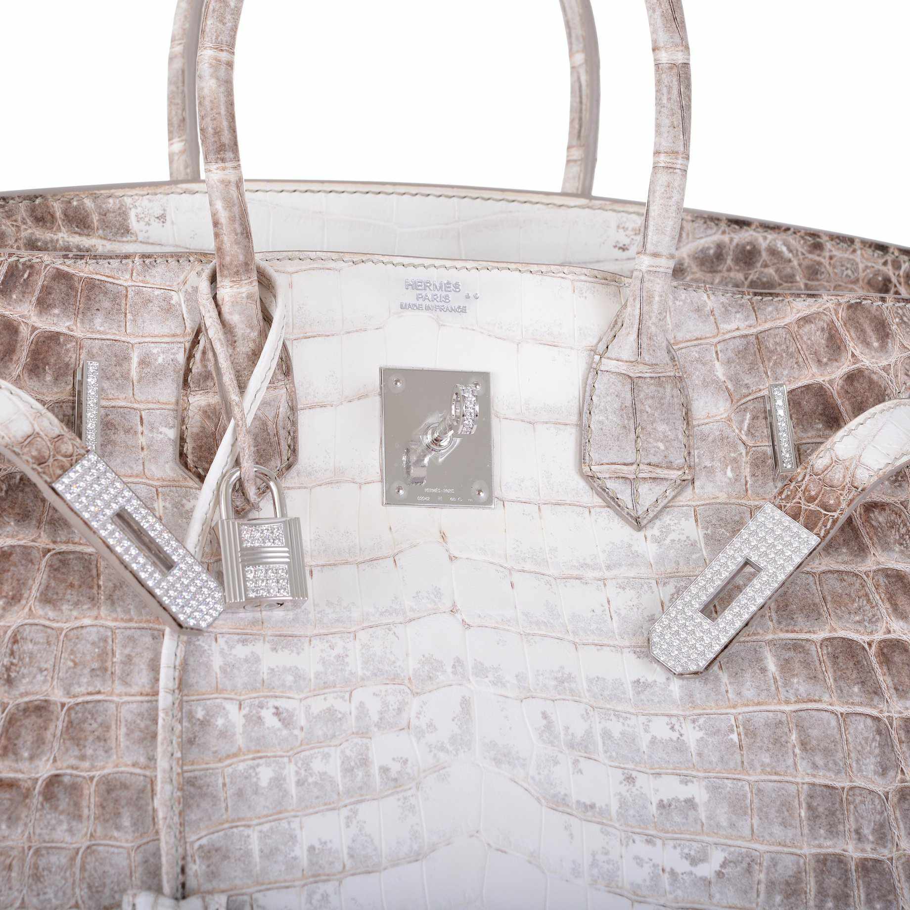 Hermes Birkin 30 Matte Himalayan Niloticus Crocodile with Diamonds & White Gold Hardware - Exclusu