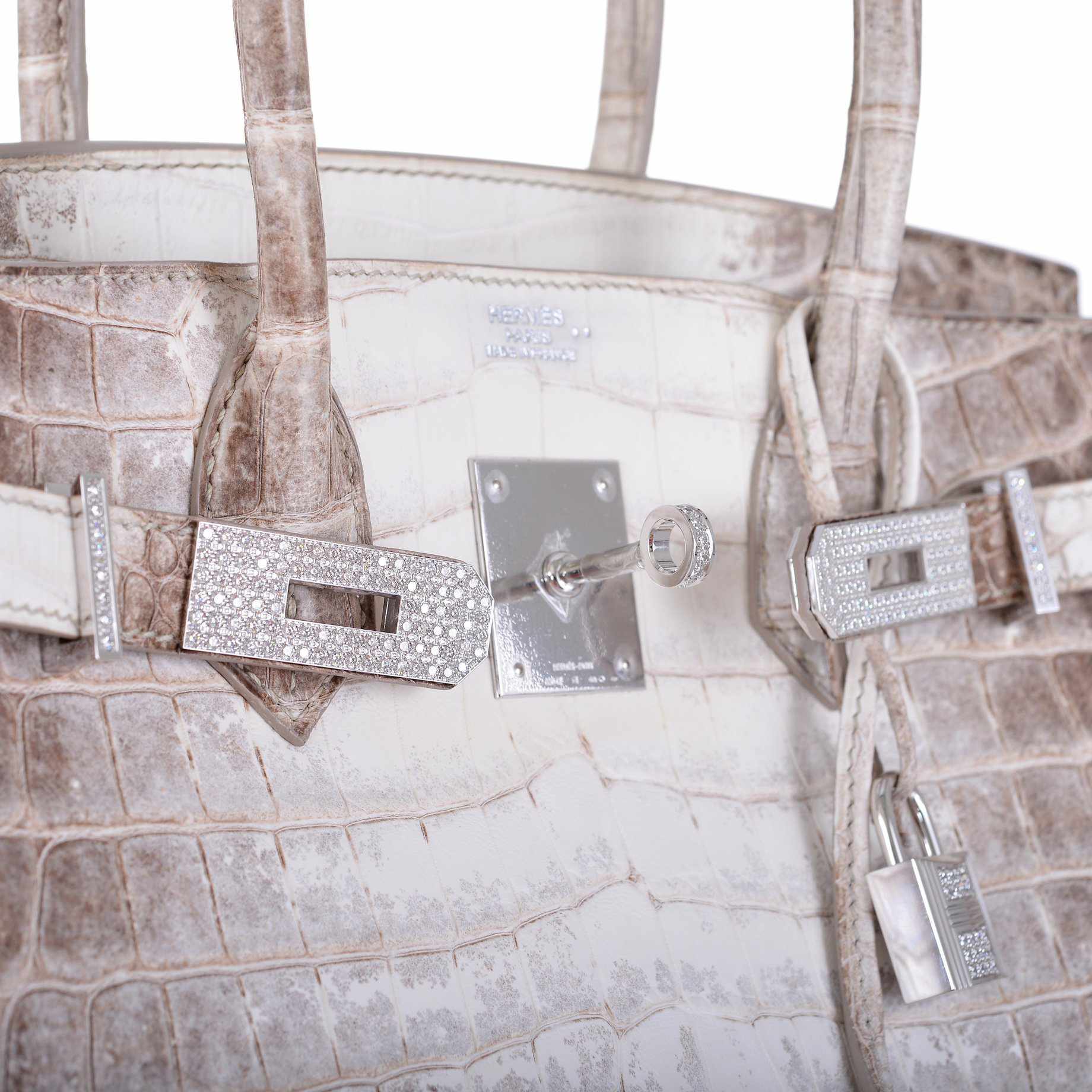 Hermes Birkin 30 Matte Himalayan Niloticus Crocodile with Diamonds & White Gold Hardware - Exclusu