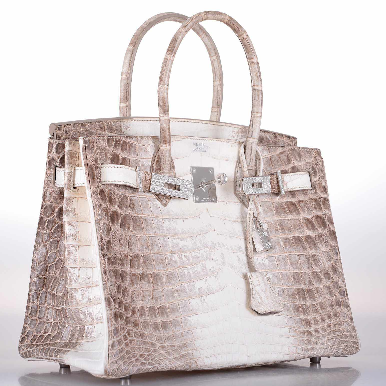 Hermes Birkin 30 Matte Himalayan Niloticus Crocodile with Diamonds & White Gold Hardware - Exclusu