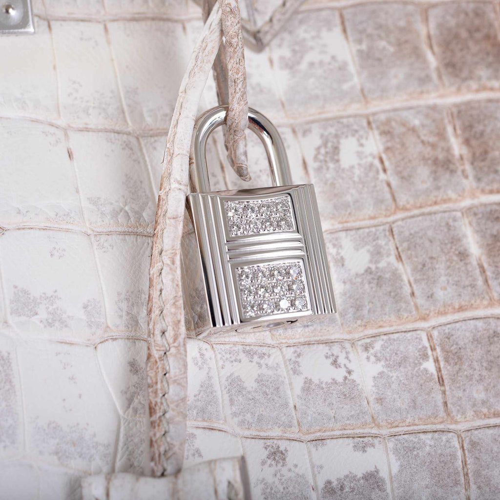 Hermes Birkin 30 Matte Himalayan Niloticus Crocodile with Diamonds & White Gold Hardware - Exclusu