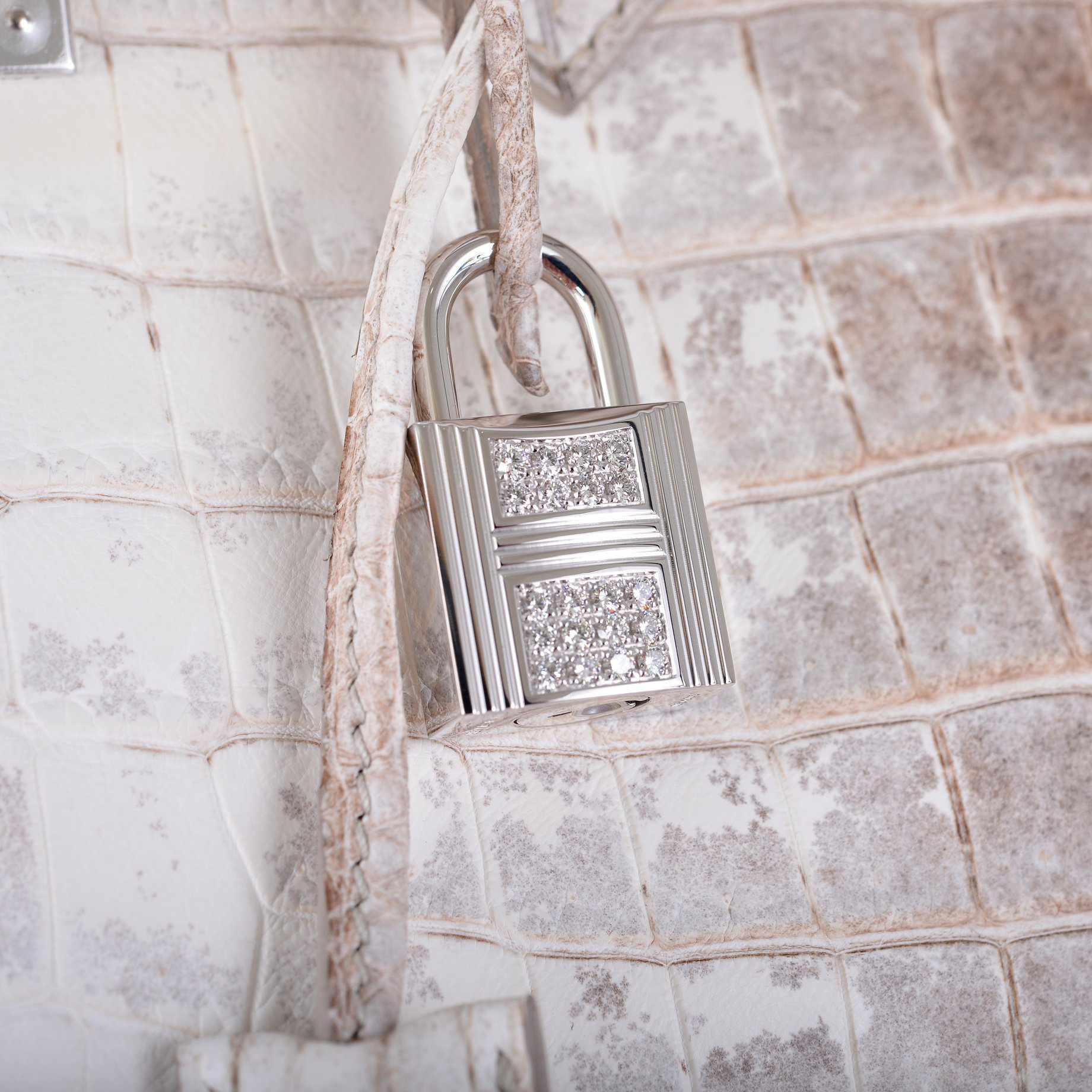 Hermes Birkin 30 Matte Himalayan Niloticus Crocodile with Diamonds & White Gold Hardware - Exclusu