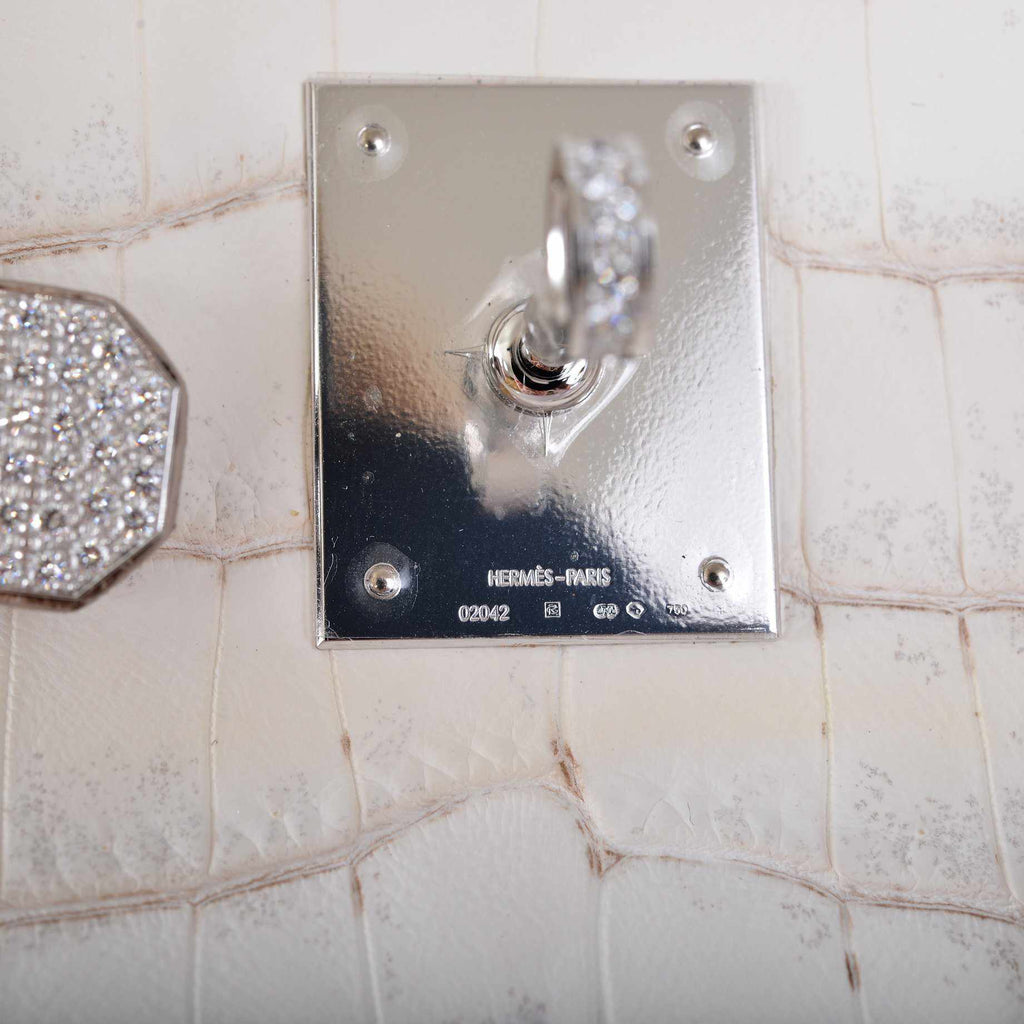 Hermes Birkin 30 Matte Himalayan Niloticus Crocodile with Diamonds & White Gold Hardware - Exclusu