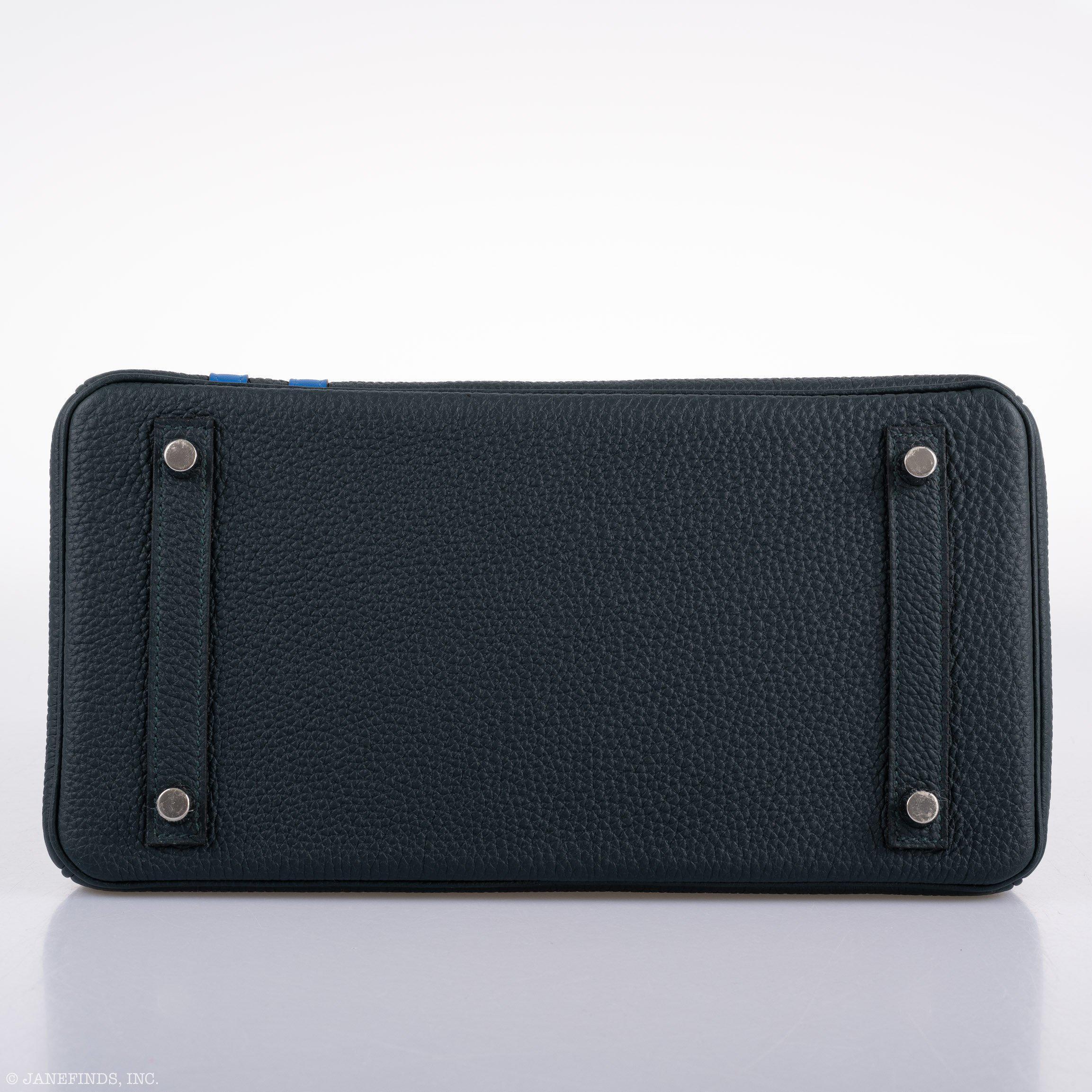 Hermes Birkin 30 Officier Vert Cyprès Togo & Bleu Zellige Stripe & Lining Palladium Hardware - 2018, C - Exclusu