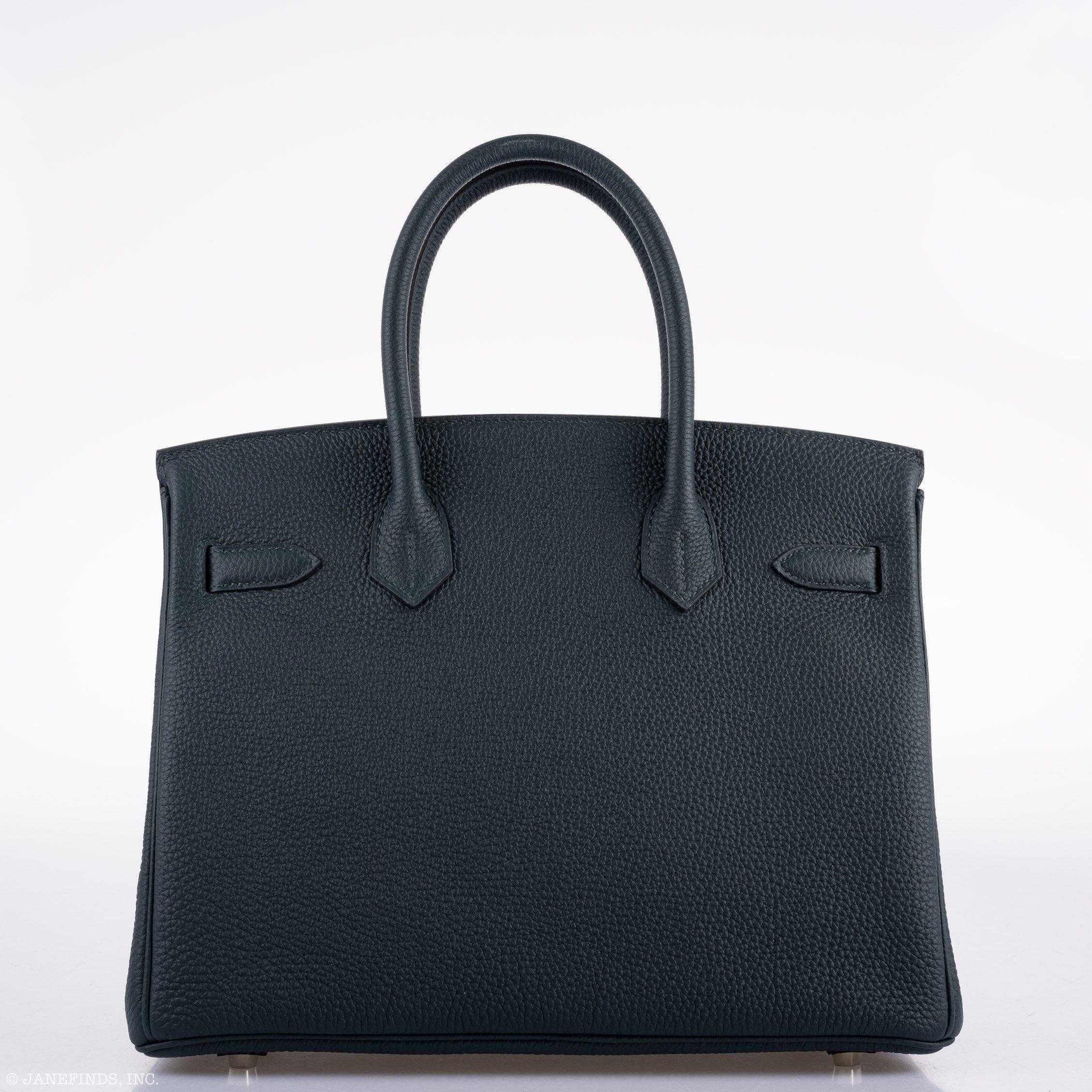 Hermes Birkin 30 Officier Vert Cyprès Togo & Bleu Zellige Stripe & Lining Palladium Hardware - 2018, C - Exclusu