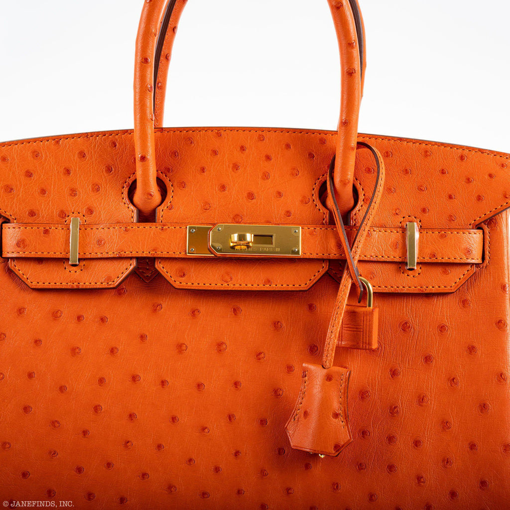 Hermes Birkin 30 Tangerine Ostrich with Gold Hardware - 2016, X - Exclusu