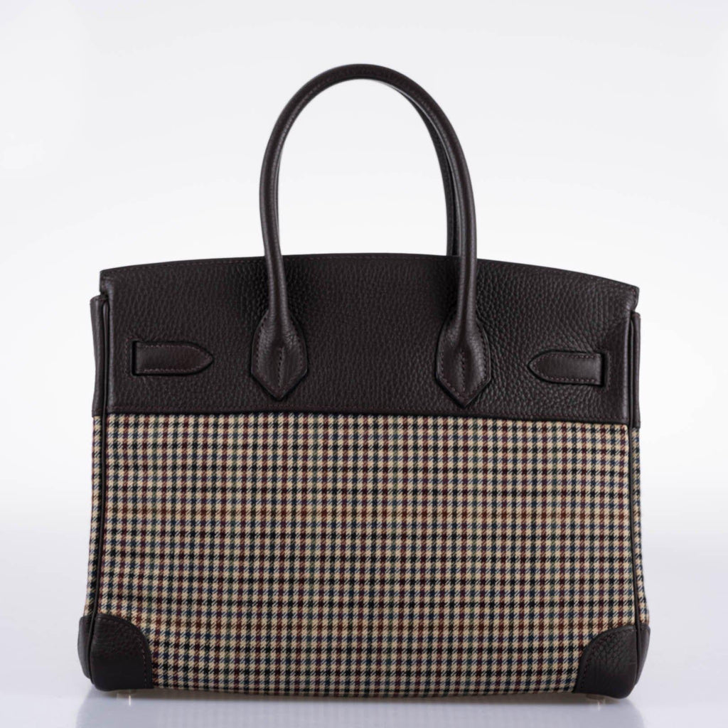 Hermes Birkin 30 Togo And Plaid Wool Lainage Palladium Hardware - 2006, J Square - Exclusu