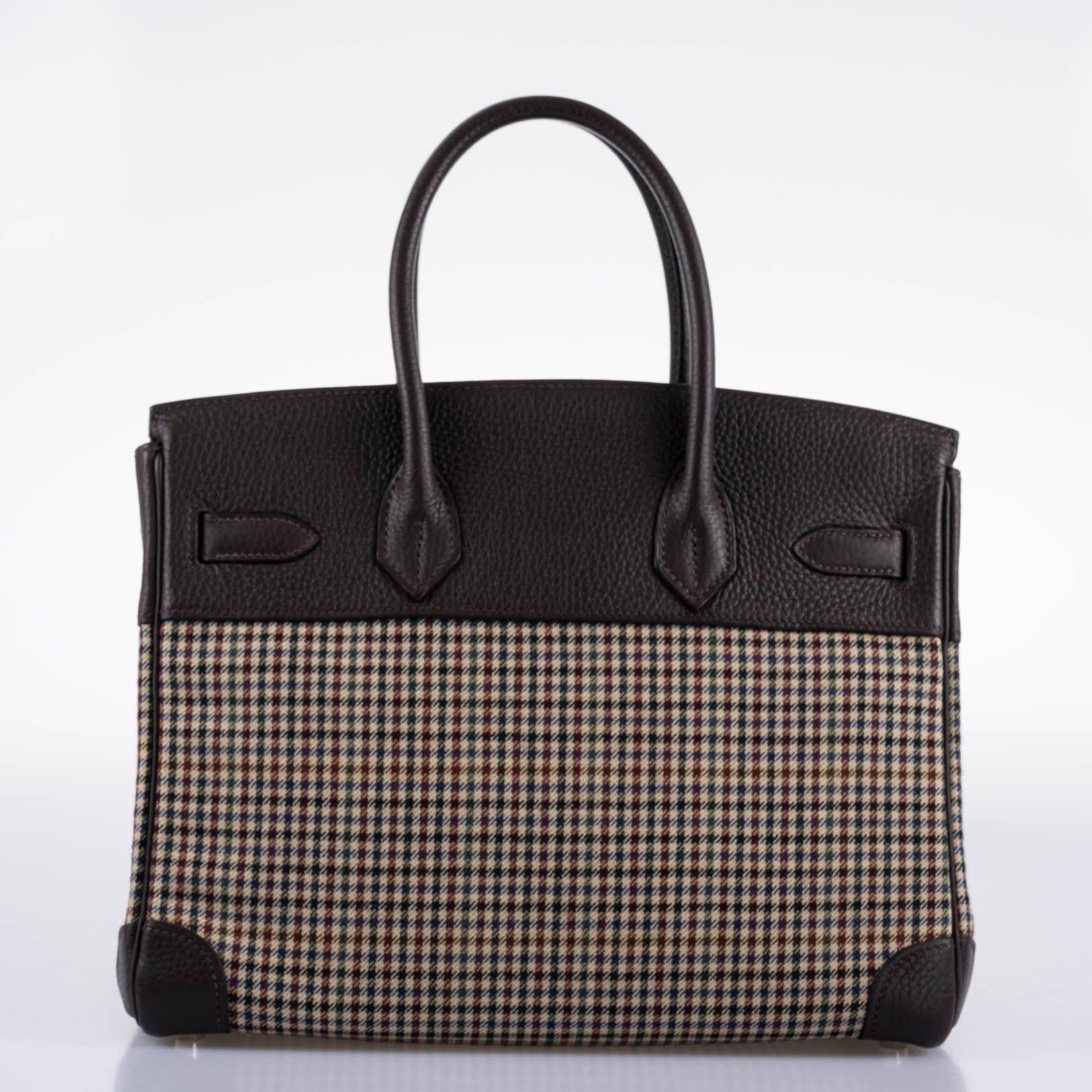 Hermes Birkin 30 Togo And Plaid Wool Lainage Palladium Hardware - 2006, J Square - Exclusu