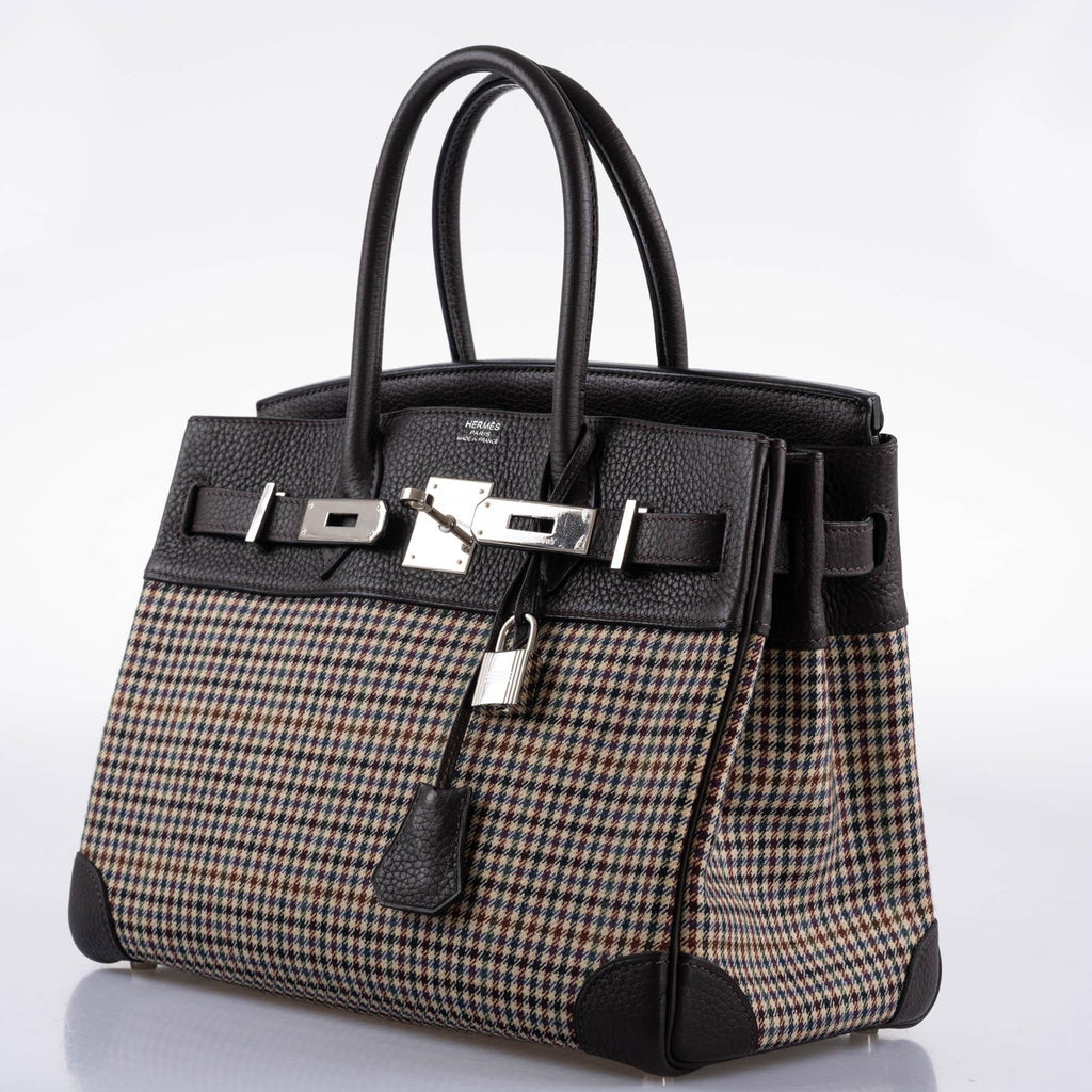 Hermes Birkin 30 Togo And Plaid Wool Lainage Palladium Hardware - 2006, J Square - Exclusu