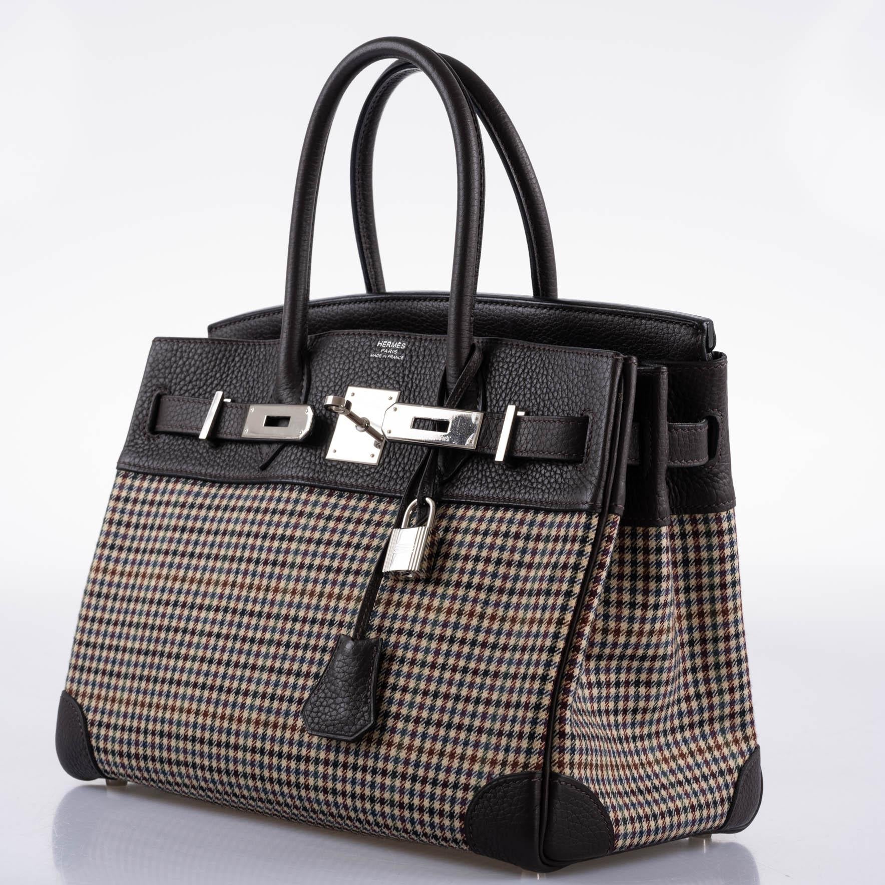 Hermes Birkin 30 Togo And Plaid Wool Lainage Palladium Hardware - 2006, J Square - Exclusu
