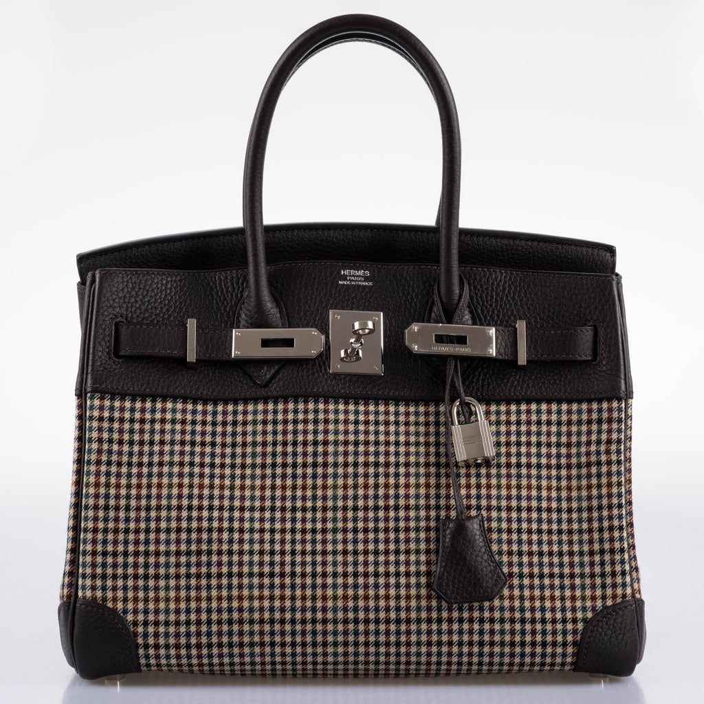 Hermes Birkin 30 Togo And Plaid Wool Lainage Palladium Hardware - 2006, J Square - Exclusu