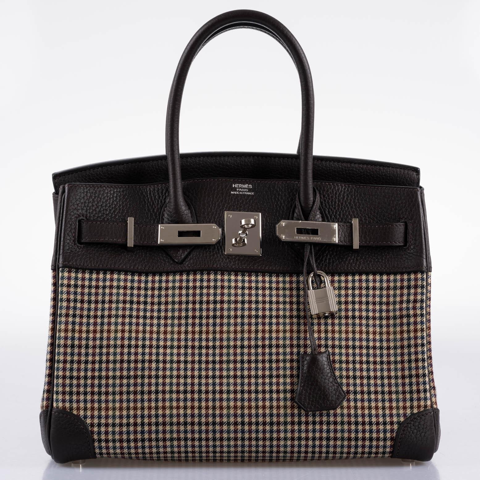 Hermes Birkin 30 Togo And Plaid Wool Lainage Palladium Hardware - 2006, J Square - Exclusu