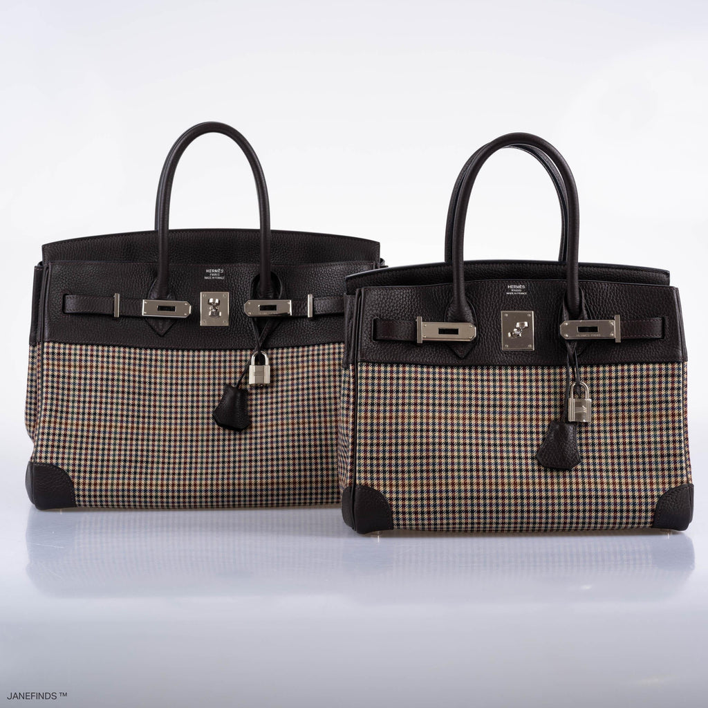Hermes Birkin 30 Togo And Plaid Wool Lainage Palladium Hardware - 2006, J Square - Exclusu