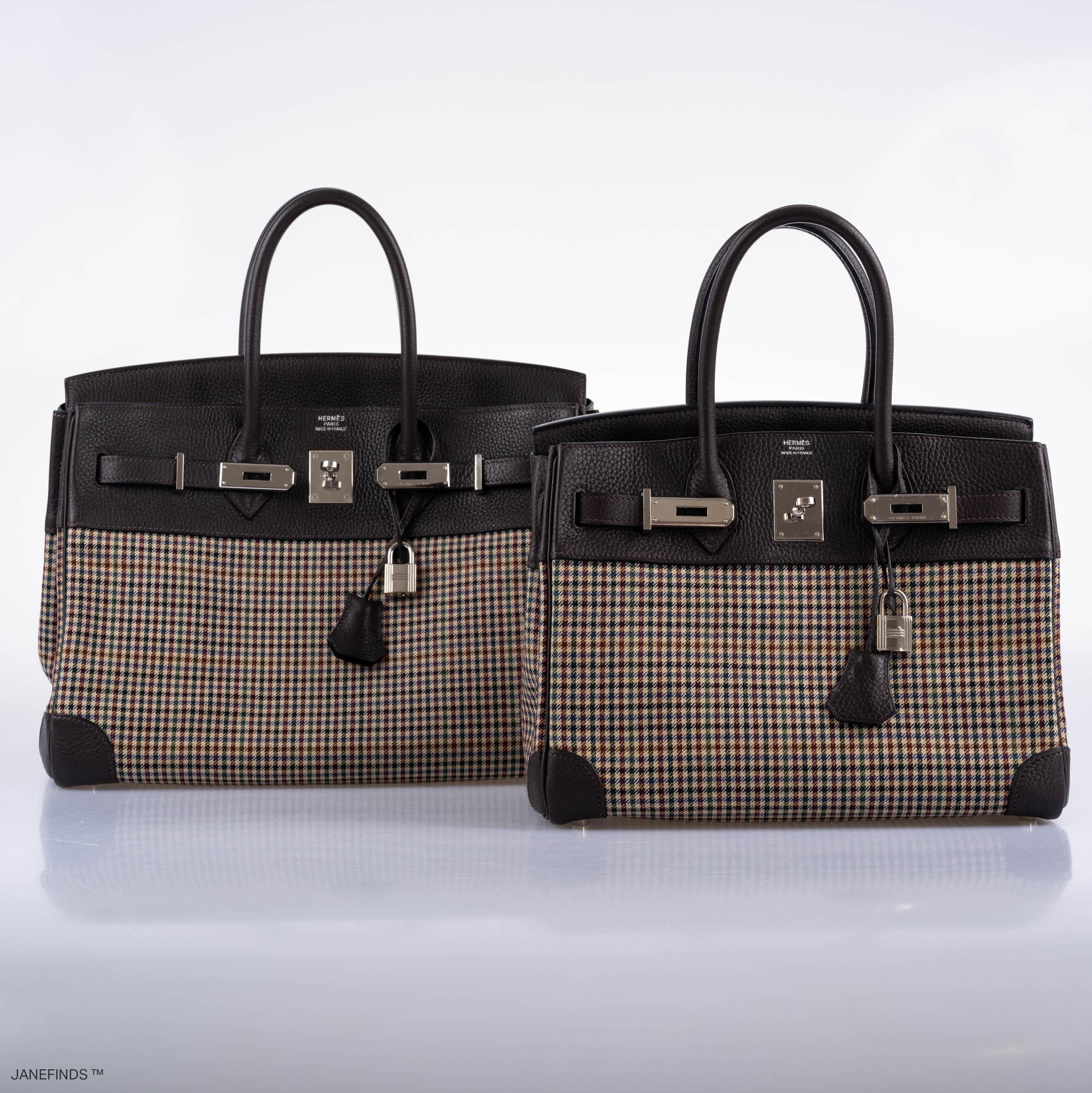 Hermes Birkin 30 Togo And Plaid Wool Lainage Palladium Hardware - 2006, J Square - Exclusu