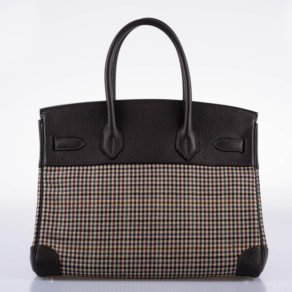Hermes Birkin 30 Togo And Plaid Wool Lainage Palladium Hardware - 2006, J Square - Exclusu